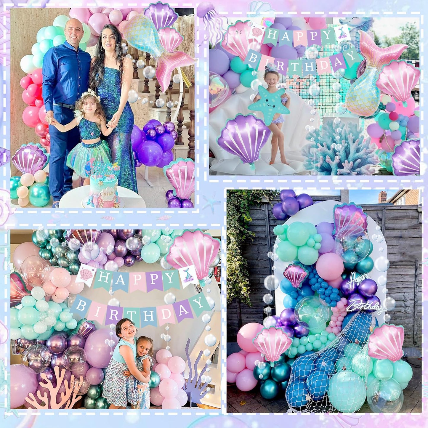 ABAOWO Mermaid Birthday Decorations Kit – Under the Sea Party Supplies with Balloons, Fringe Backdrop, and Banner