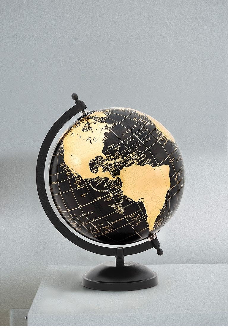 Abbott Collection Latitude 10 Spinning Globe - Gold & Black, 11in Height | Desk Decor