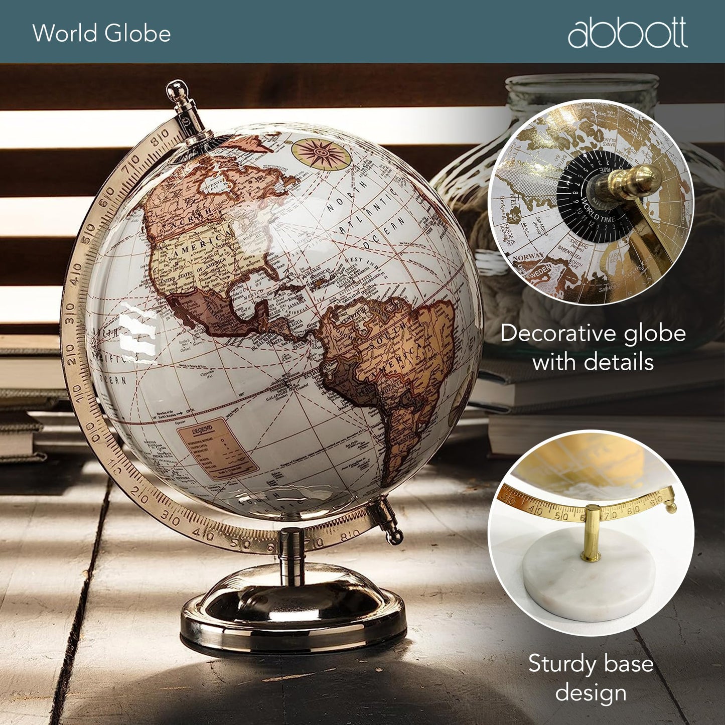 Abbott Collection Latitude 10 Spinning Globe - Gold & Black, 11in Height | Desk Decor