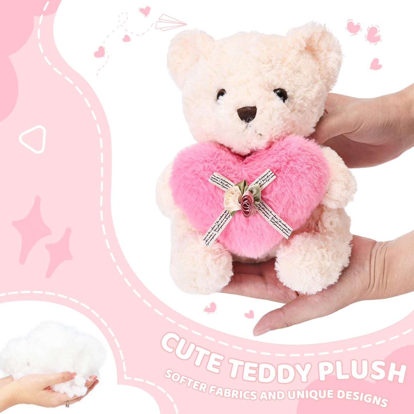 ABEARCAR Pink Heart Teddy Bear Plush – Soft 20 cm Gift for Kids, Valentine’s Day, Mom & Girlfriend