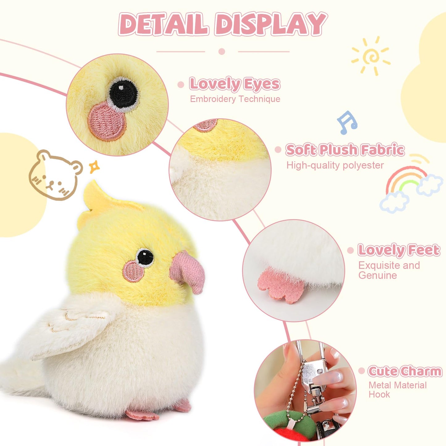 ABEARCAR 4.7-Inch Cockatiel Plush – Realistic Yellow Bird Stuffed Toy, Gift for Kids & Friends