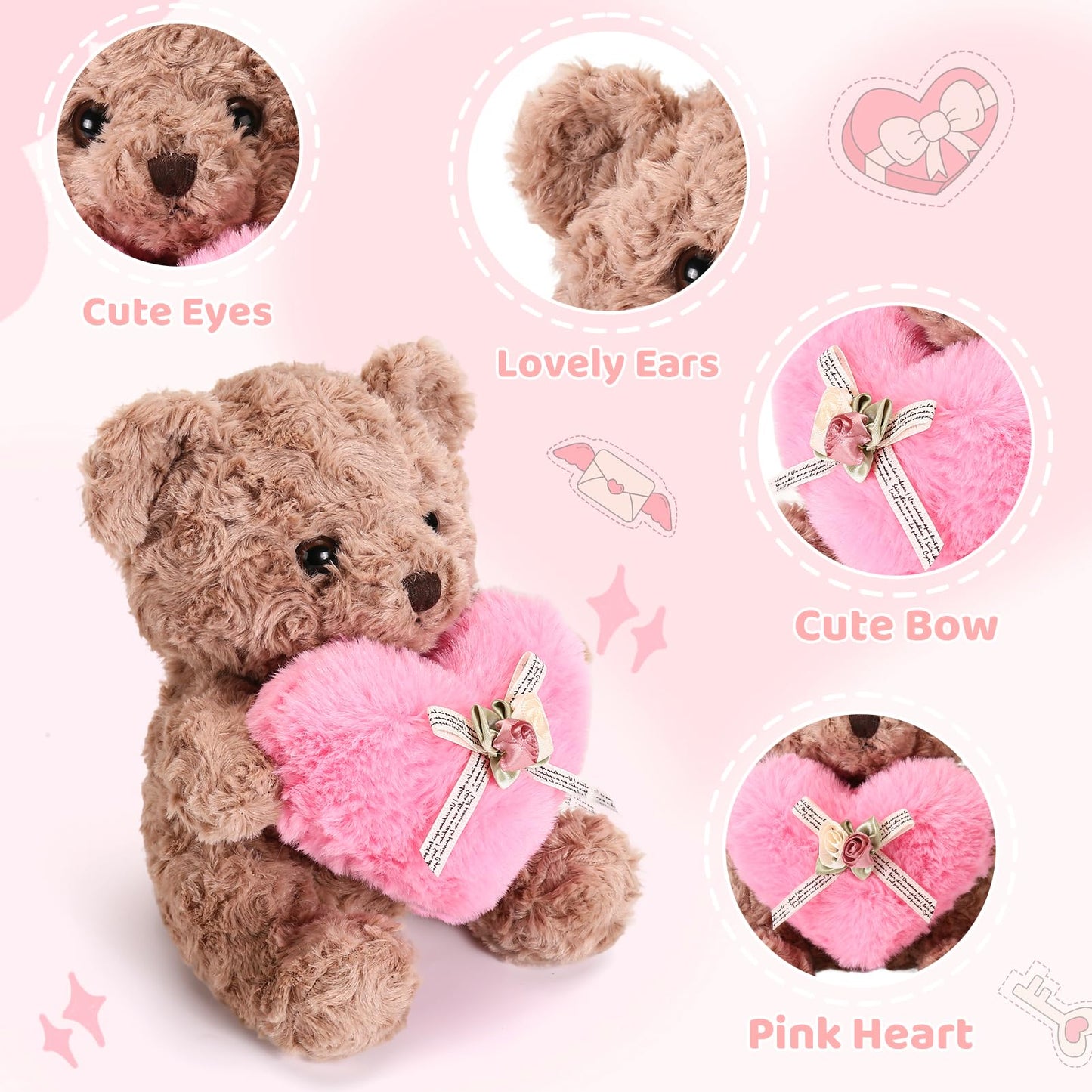 ABEARCAR Cute Teddy Bear with Pink Heart – Soft Plush Gift for Kids, Moms, Girlfriends | Valentine’s Day