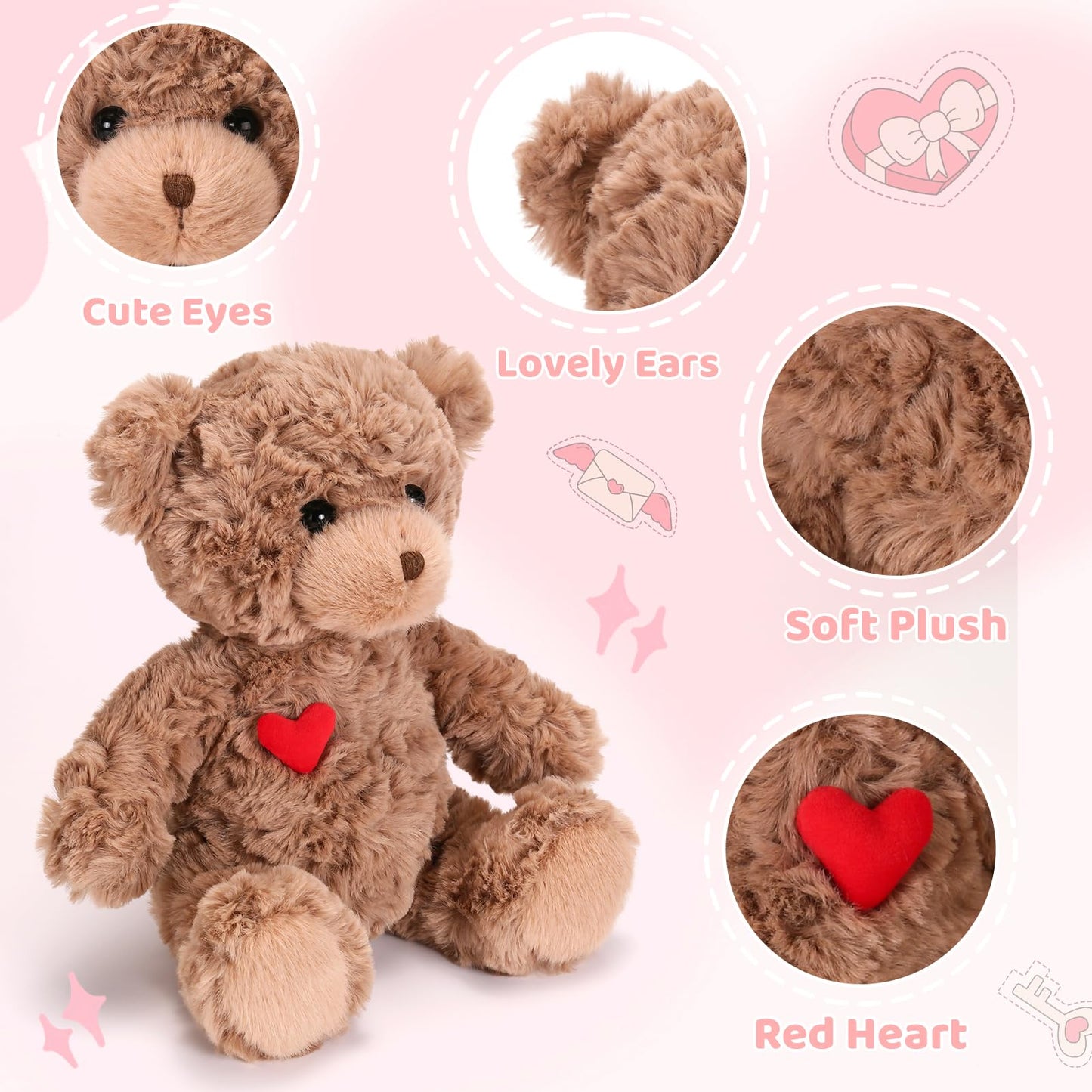 ABEARCAR Red Heart Teddy Bear Plush – 23cm Cute Plush Toy Gift for Kids & Loved Ones