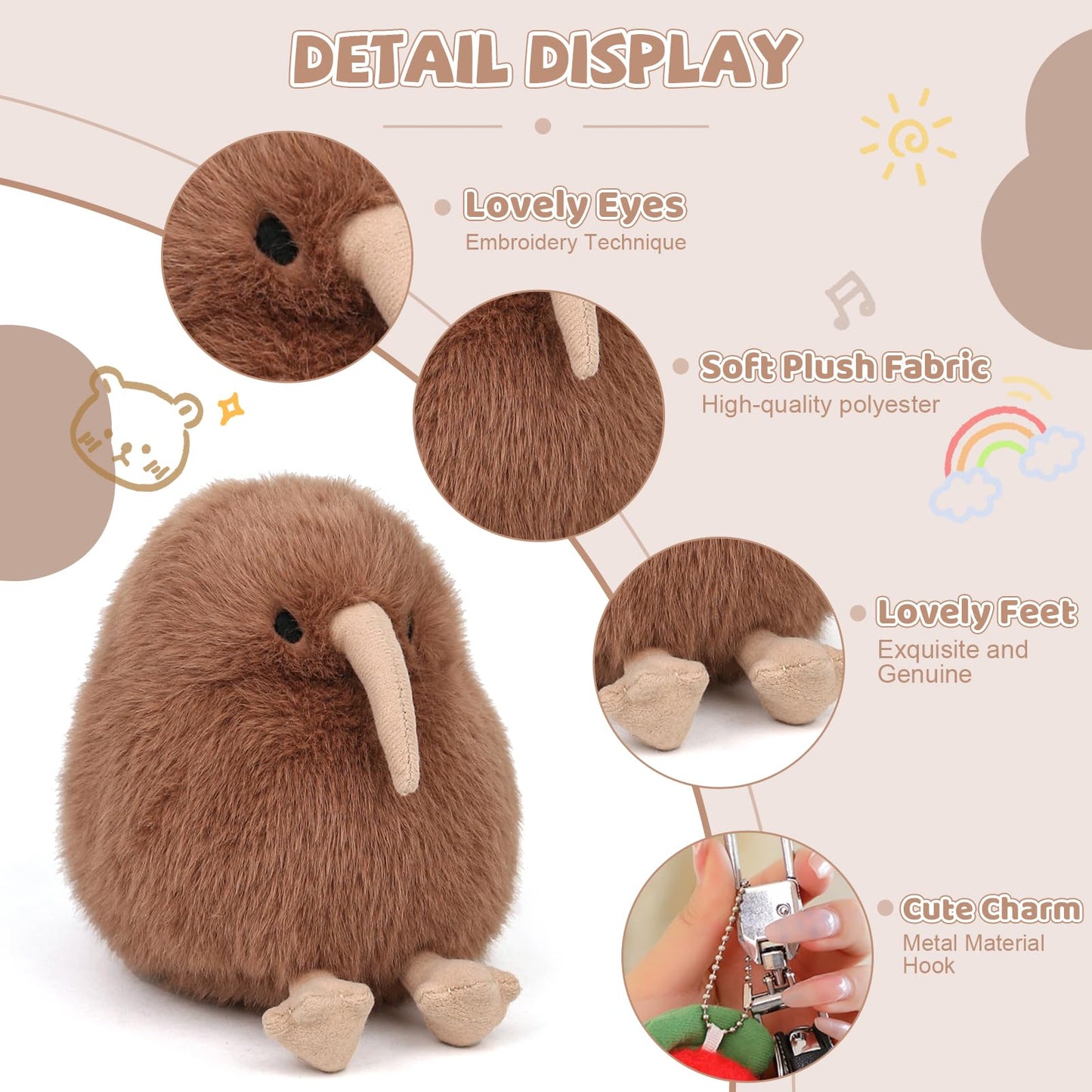 ABEARCAR Kiwi Plush Bird 4.5-Inch Realistic Stuffed Animal Gift