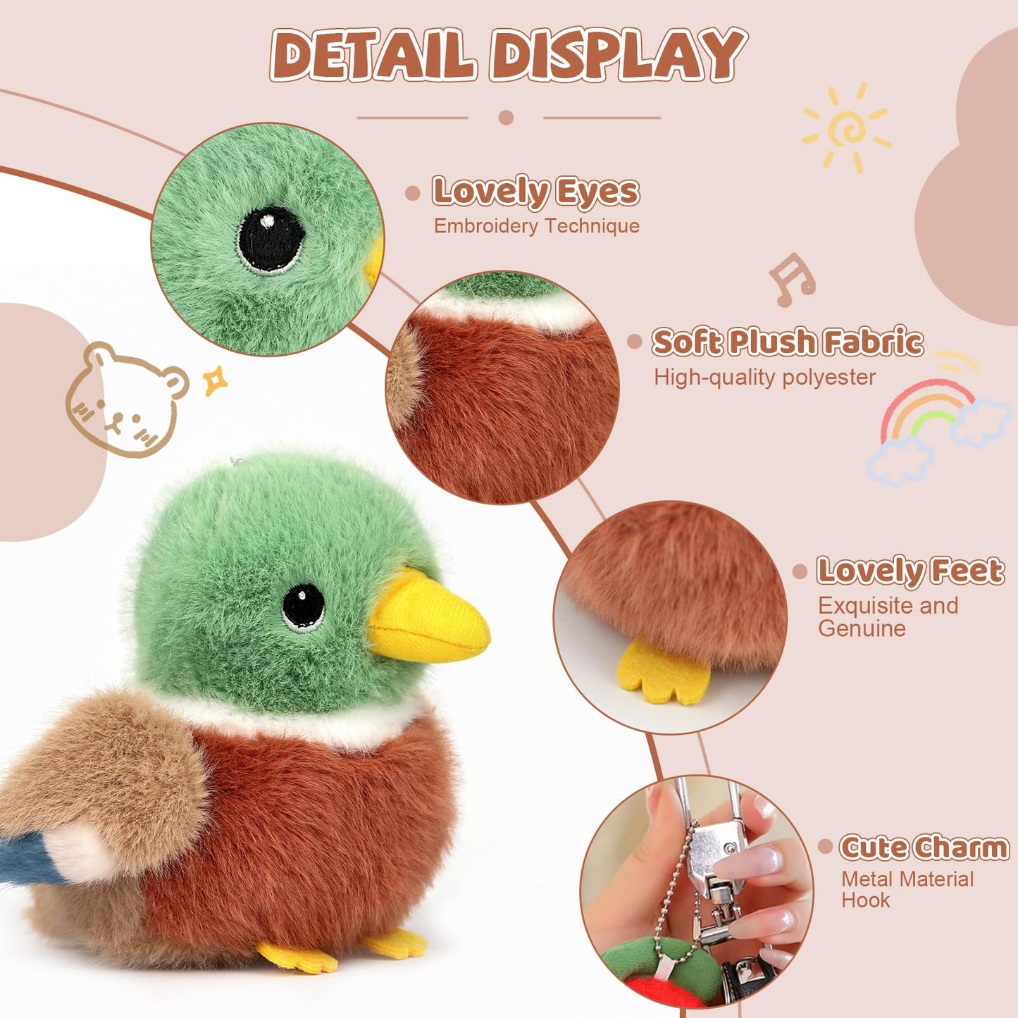ABEARCAR Mallard Duck Stuffed Animal – 4.7-Inch Realistic Plush Toy, Cute Gift for Kids & Friends