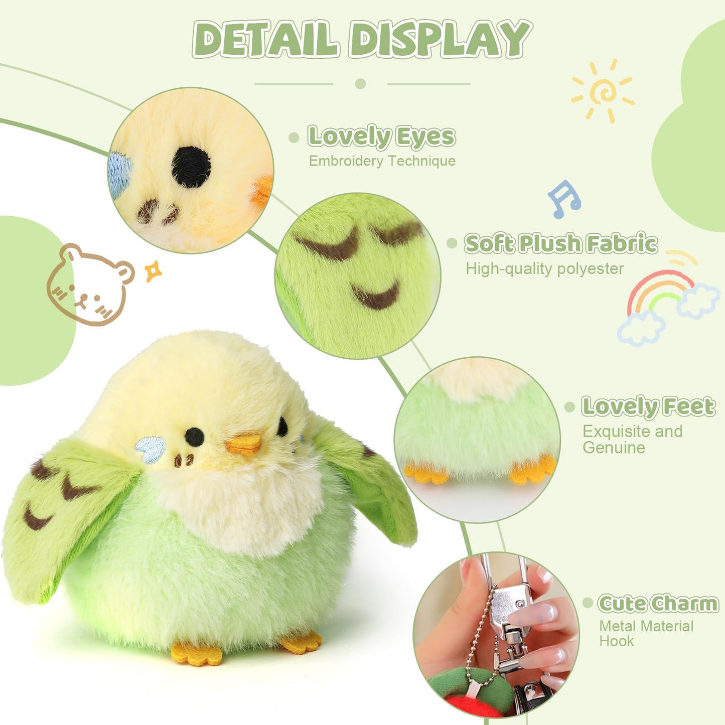 ABEARCAR 3.9-Inch Parakeet Plush Toy | Portable Bird Plush Gift Pendant