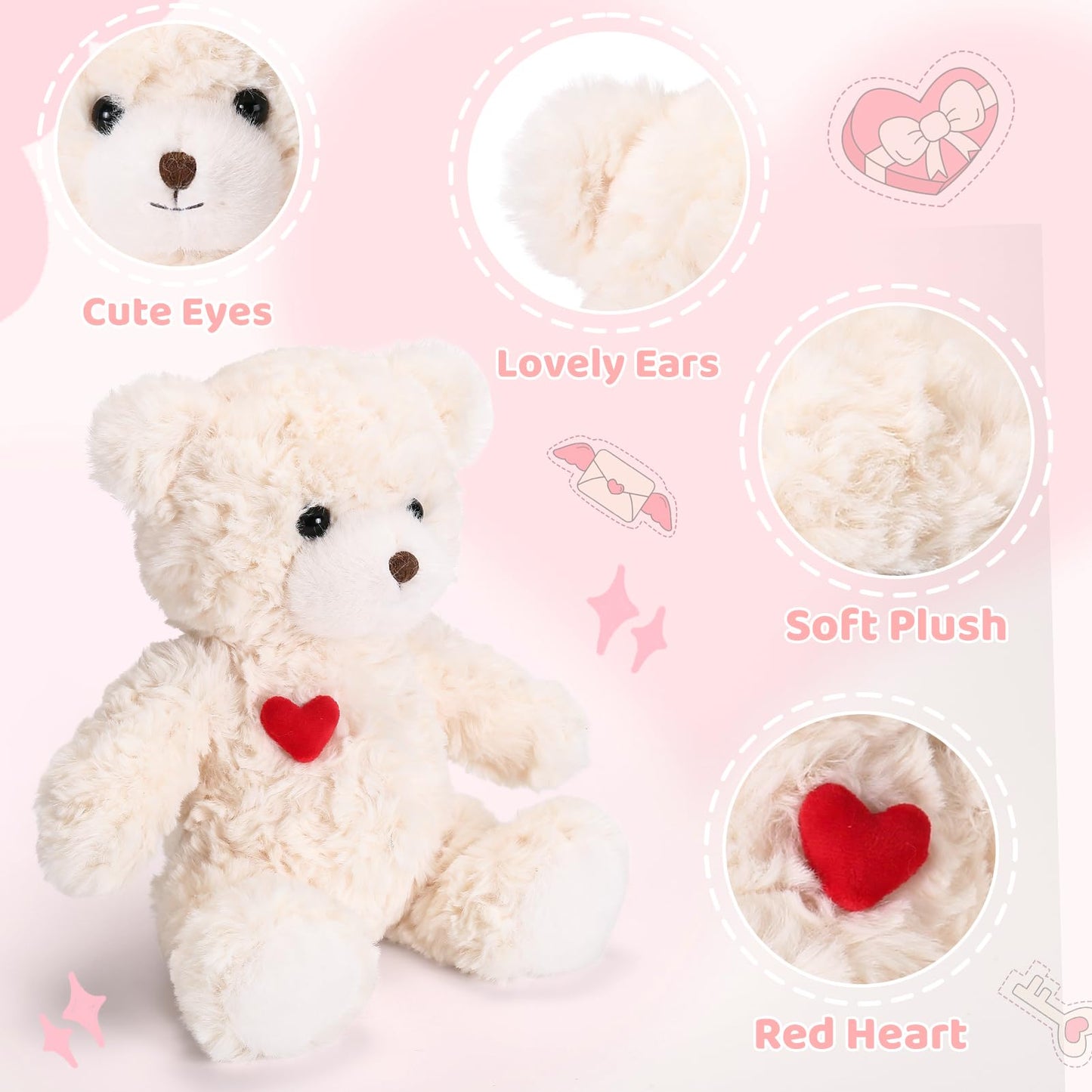ABEARCAR Red Heart Teddy Bear Plush – 23cm Soft Gift for Valentine’s Day, Christmas & Kids