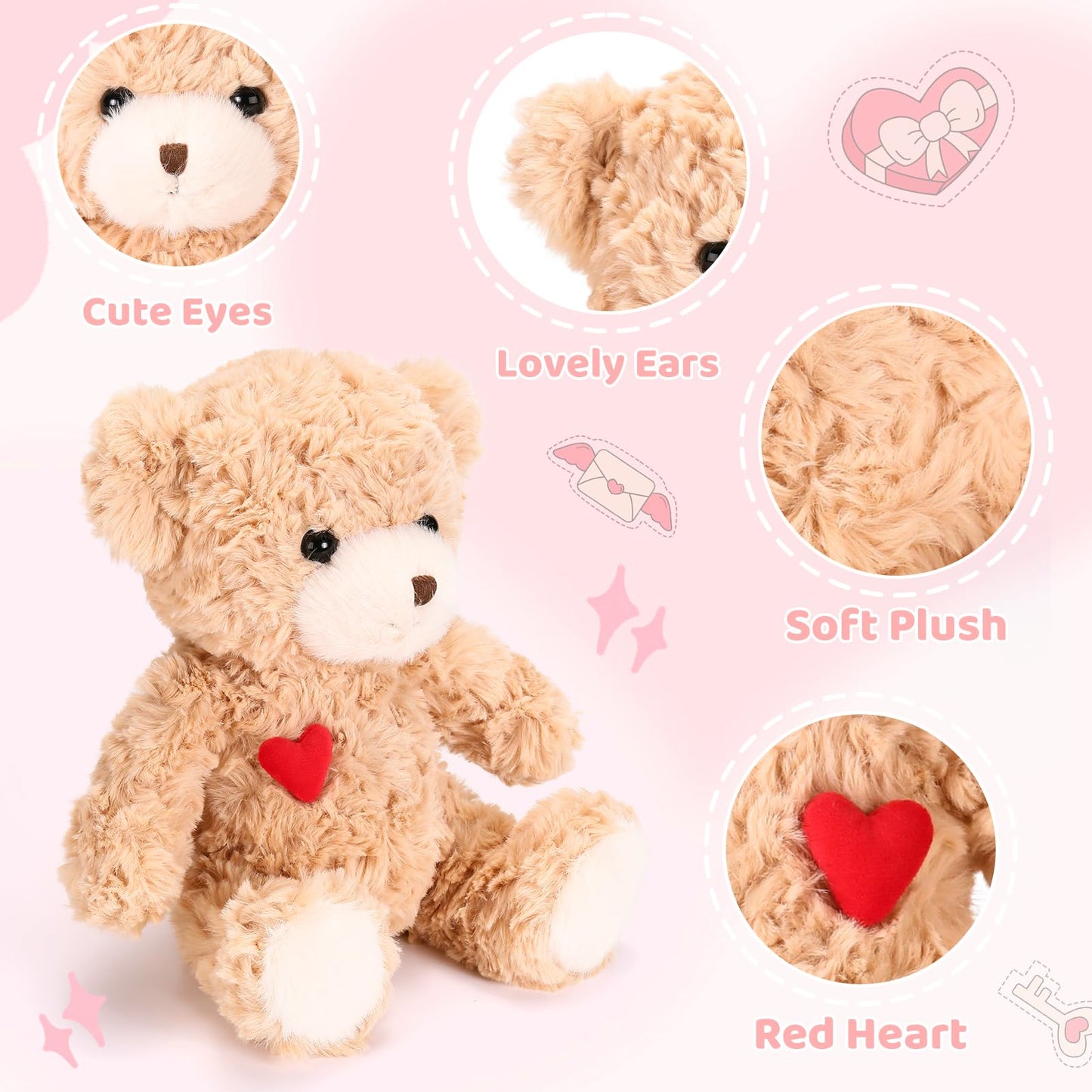 ABEARCAR Red Heart Teddy Bear Plush – 23 cm Soft Gift for Kids & Girlfriend | Valentine’s Day, Christmas