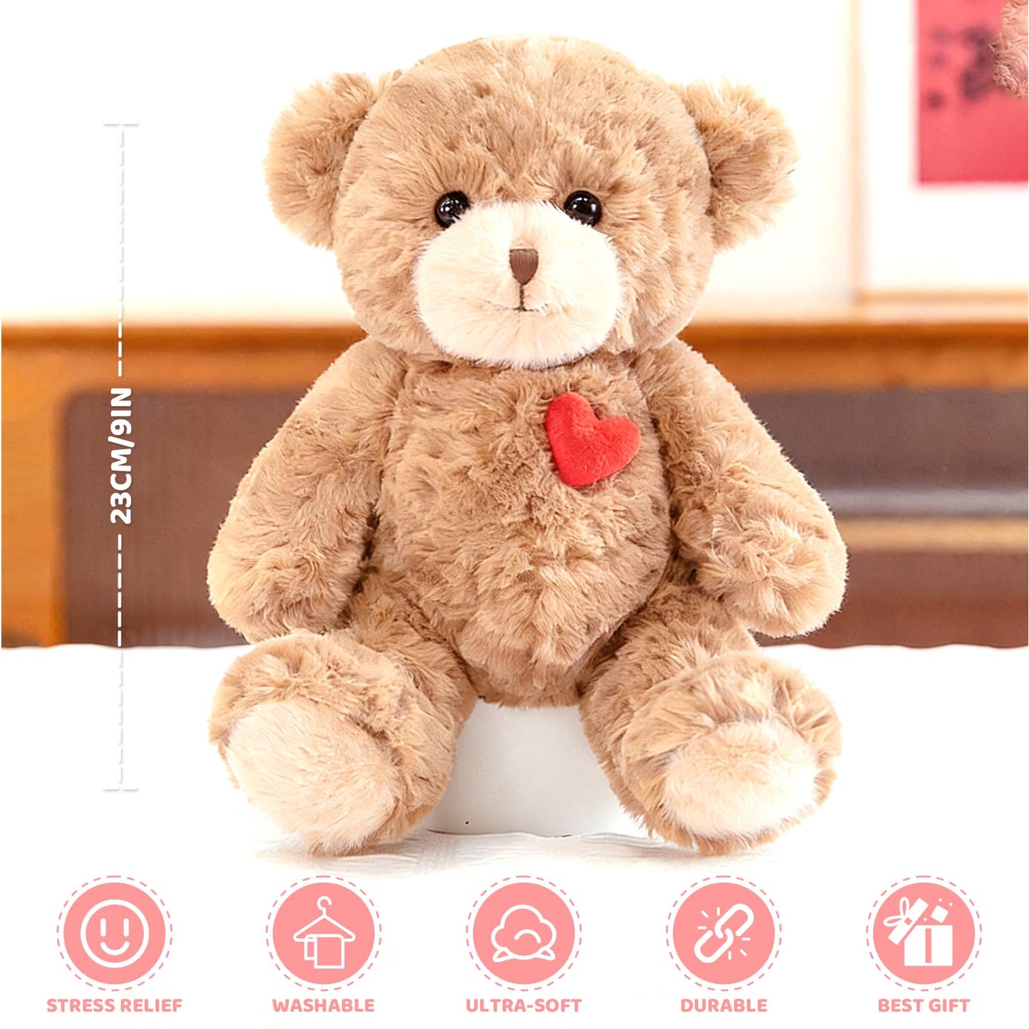 ABEARCAR Red Heart Teddy Bear Plush – 23 cm Soft Gift for Kids & Girlfriend | Valentine’s Day, Christmas