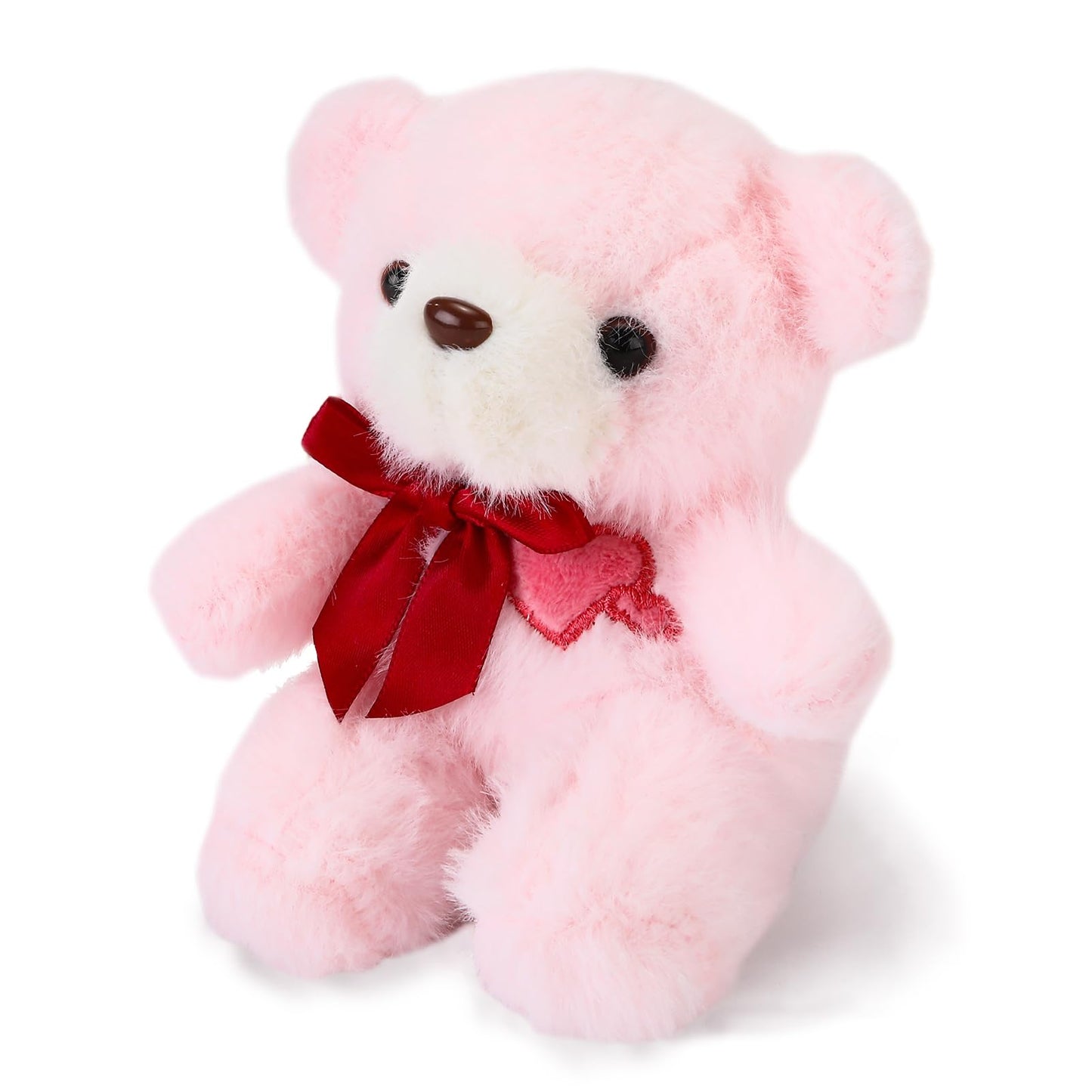 ABEARCAR 4.7-Inch Pink Heart Teddy Bear Plush with Embroidered Heart and Bow – Gift-Ready