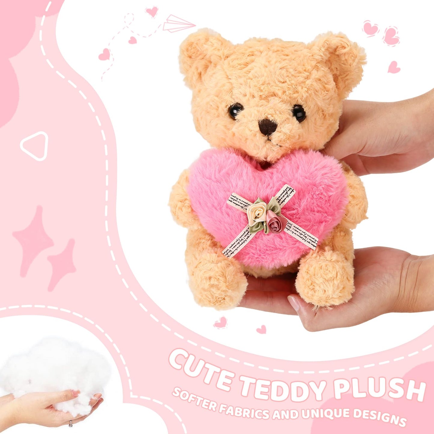 ABEARCAR Teddy Bear Plush with Pink Heart – 20cm Gift for Kids, Girlfriend, Mom