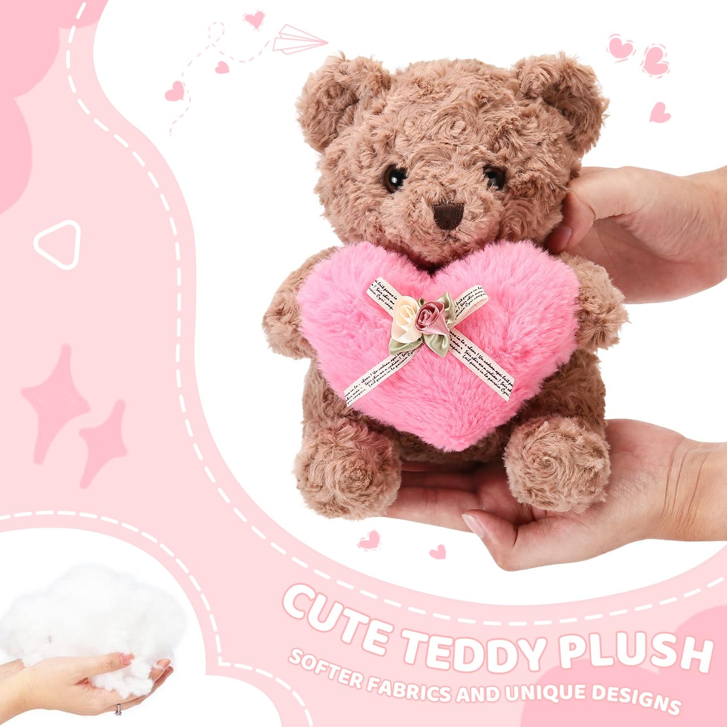 ABEARCAR Cute Teddy Bear with Pink Heart – Soft Plush Gift for Kids, Moms, Girlfriends | Valentine’s Day