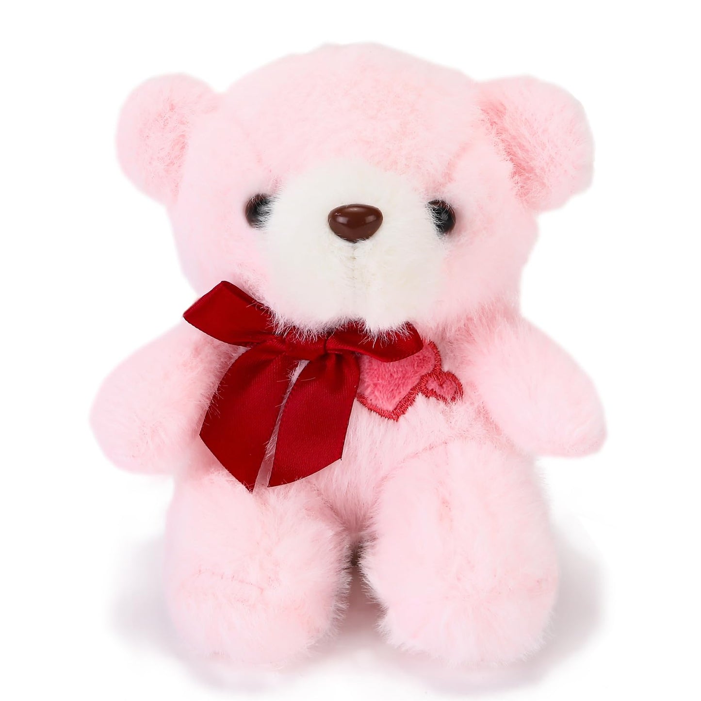 ABEARCAR 4.7-Inch Pink Heart Teddy Bear Plush with Embroidered Heart and Bow – Gift-Ready