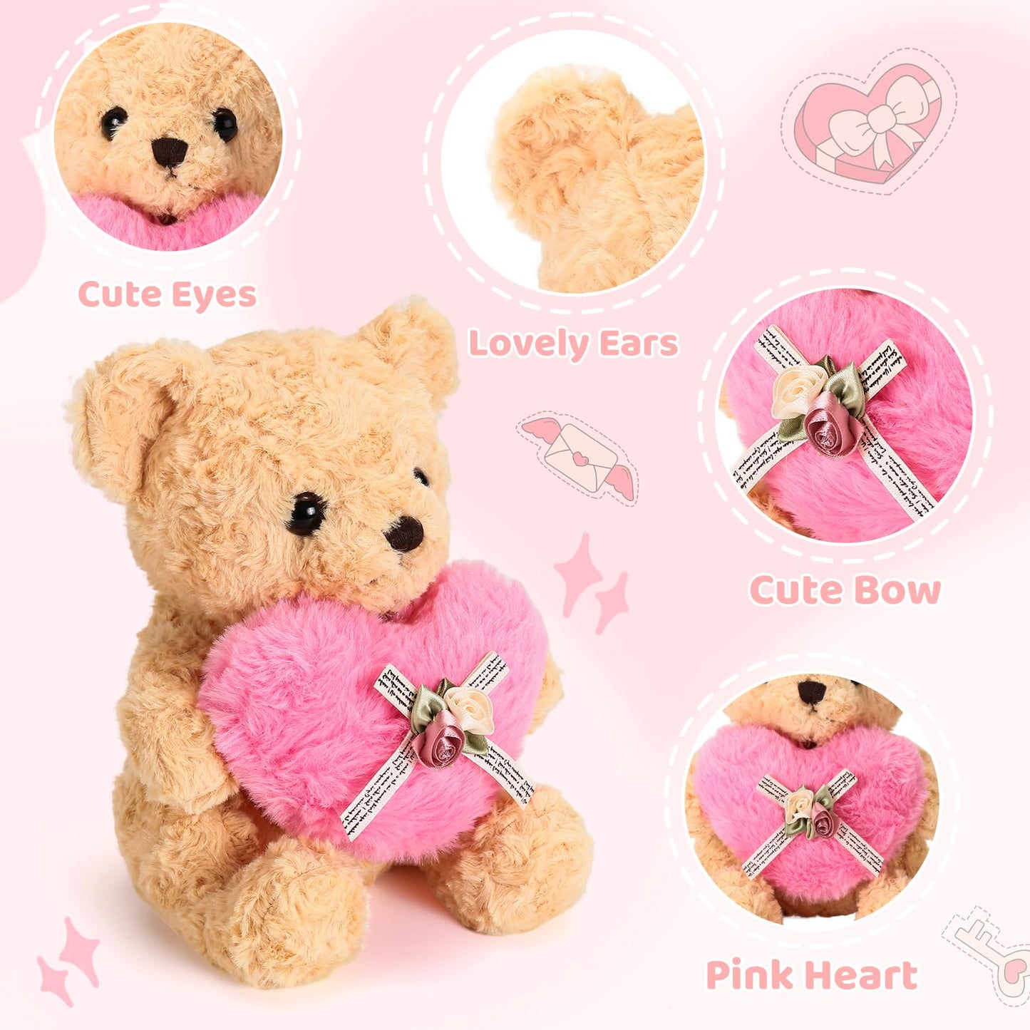 ABEARCAR Teddy Bear Plush with Pink Heart – 20cm Gift for Kids, Girlfriend, Mom
