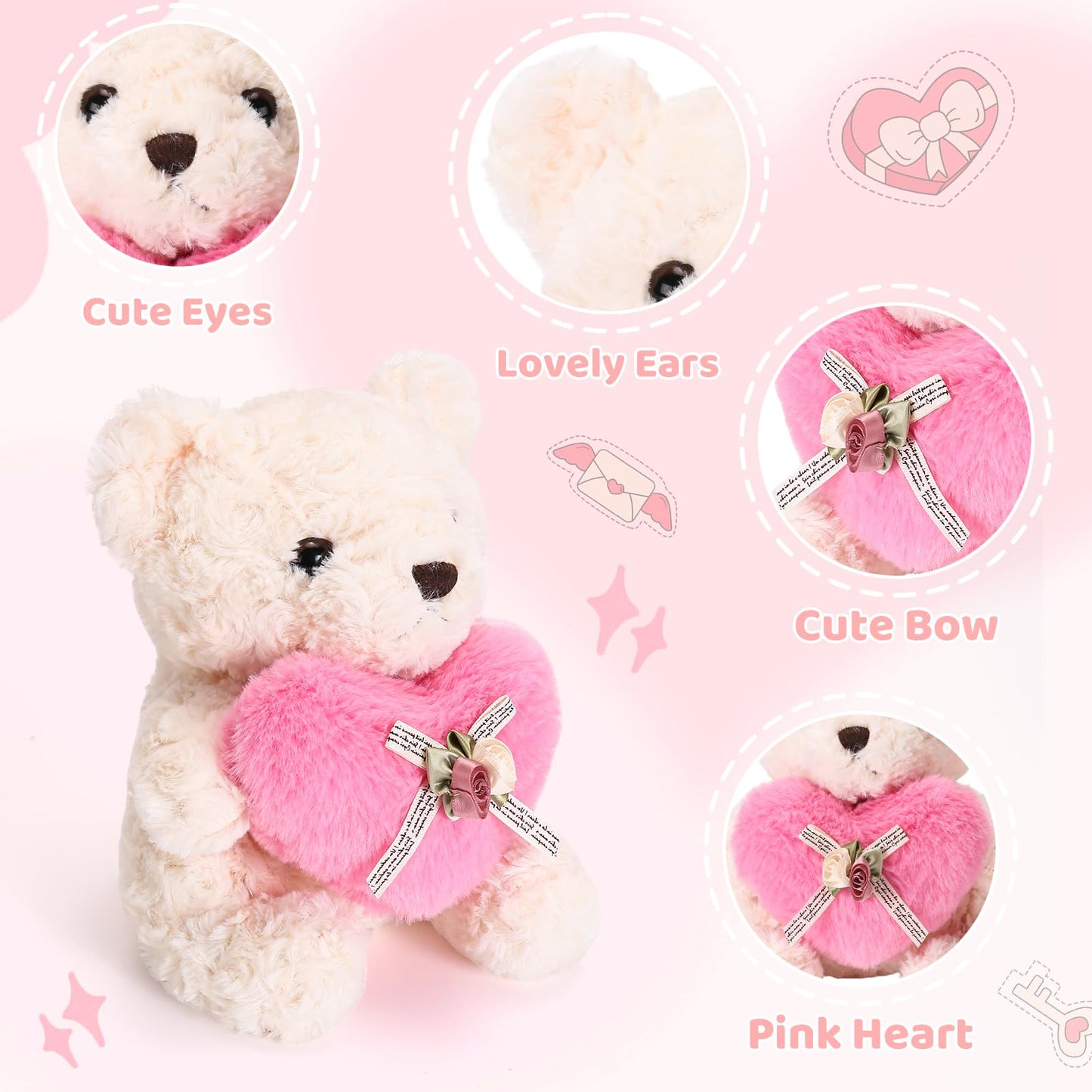 ABEARCAR Pink Heart Teddy Bear Plush – Soft 20 cm Gift for Kids, Valentine’s Day, Mom & Girlfriend