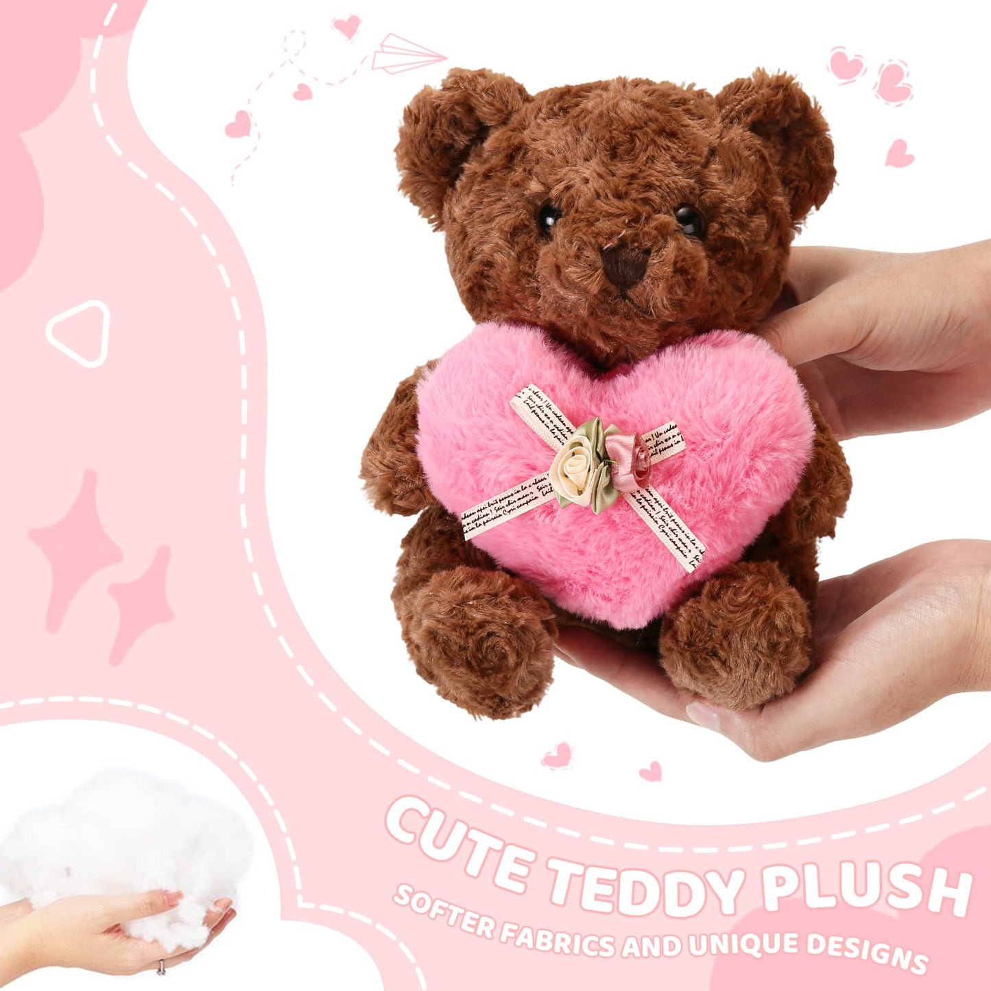 ABEARCAR Pink Heart Teddy Bear Plush – 20cm Cute Gift for Kids & Valentines