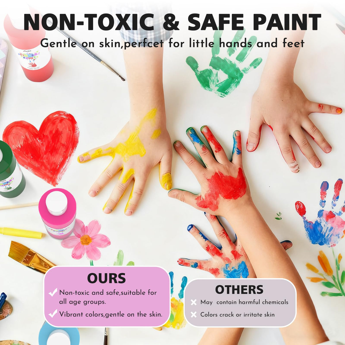 ABEIER Washable Finger Paint Bulk Pack for Toddlers – 12 Vibrant Colors (8.45 fl oz each), Safe & Non-Toxic
