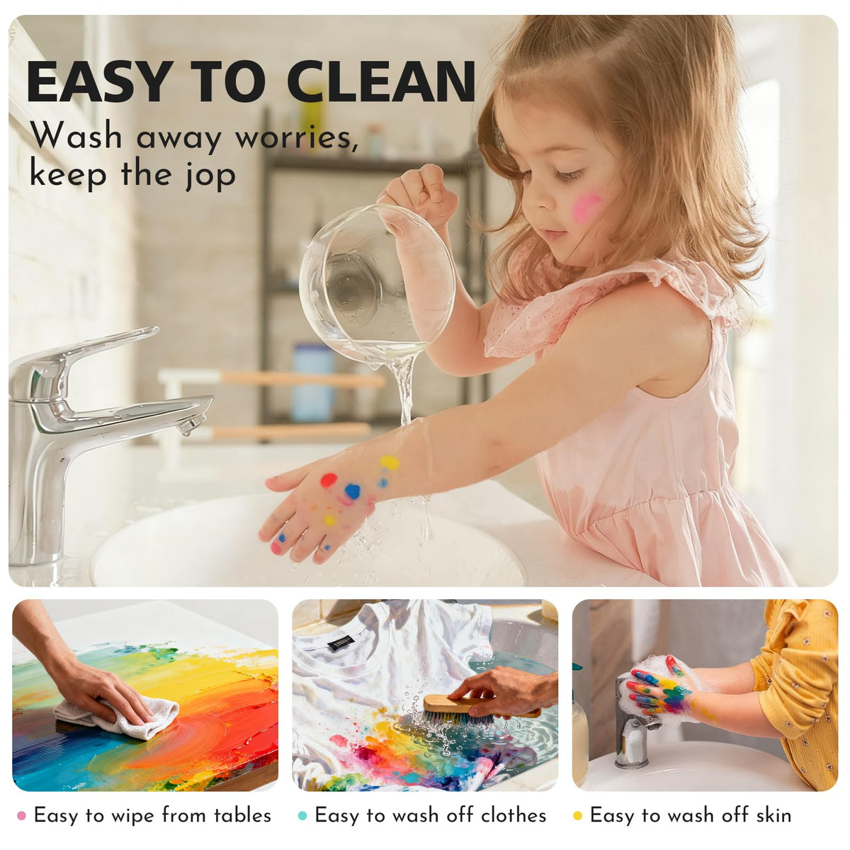 ABEIER Washable Finger Paint Bulk Pack for Toddlers – 12 Vibrant Colors (8.45 fl oz each), Safe & Non-Toxic