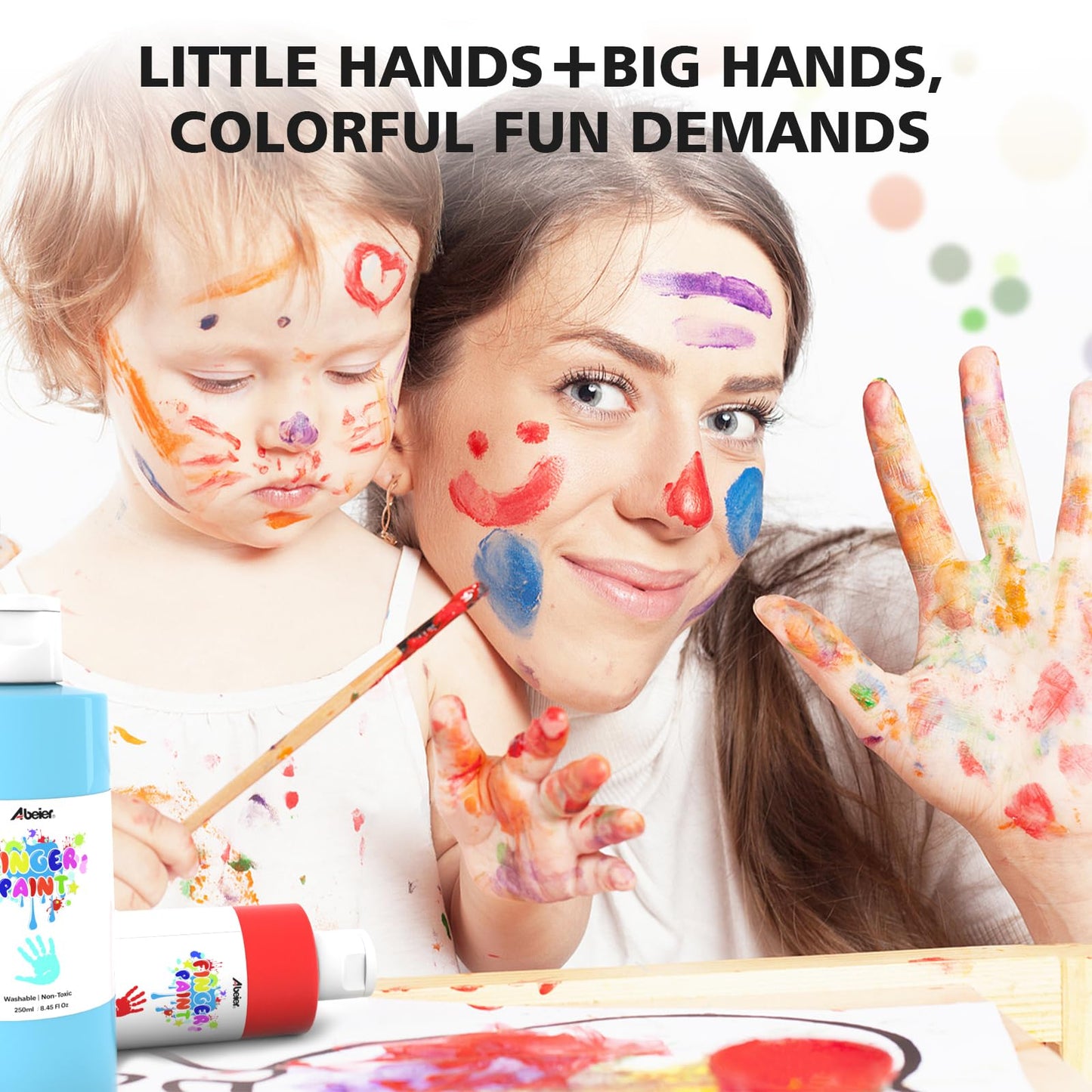 ABEIER Washable Finger Paint Bulk Pack for Toddlers – 12 Vibrant Colors (8.45 fl oz each), Safe & Non-Toxic