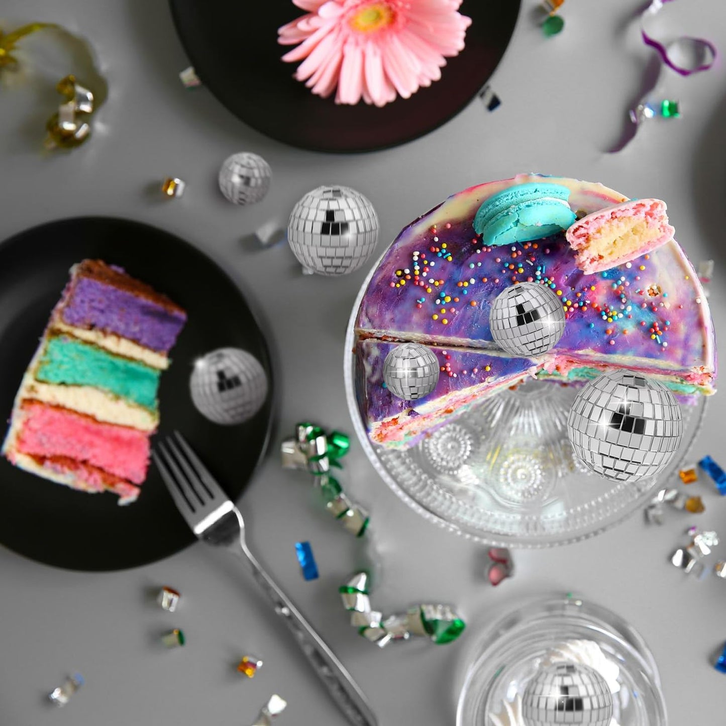 Abeillo 7Pcs Disco Cake Topper – 70s Themed Mini Mirror Balls for Cakes & Desserts