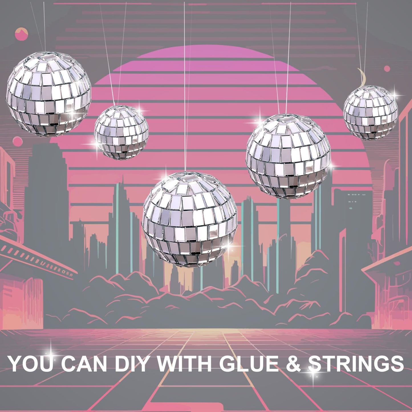Abeillo 7Pcs Disco Cake Topper – 70s Themed Mini Mirror Balls for Cakes & Desserts