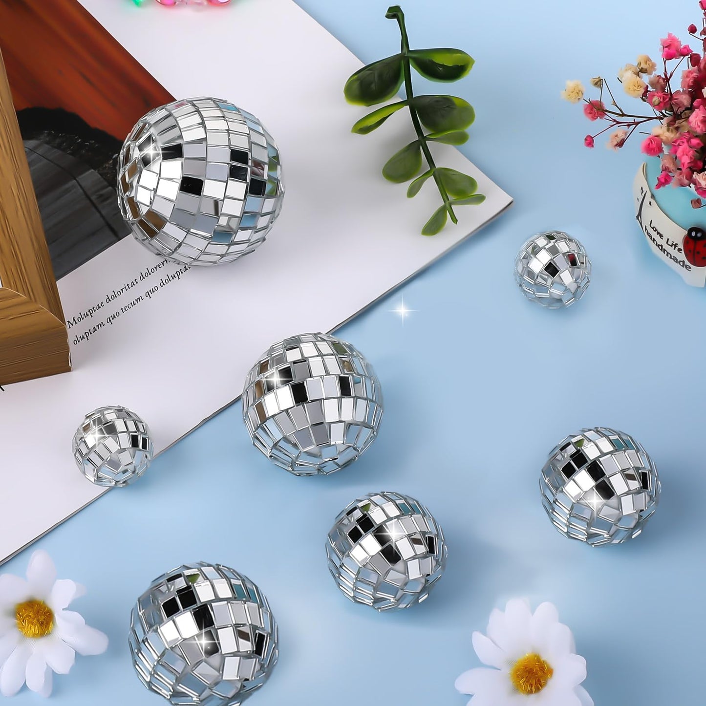 Abeillo 7Pcs Disco Cake Topper – 70s Themed Mini Mirror Balls for Cakes & Desserts