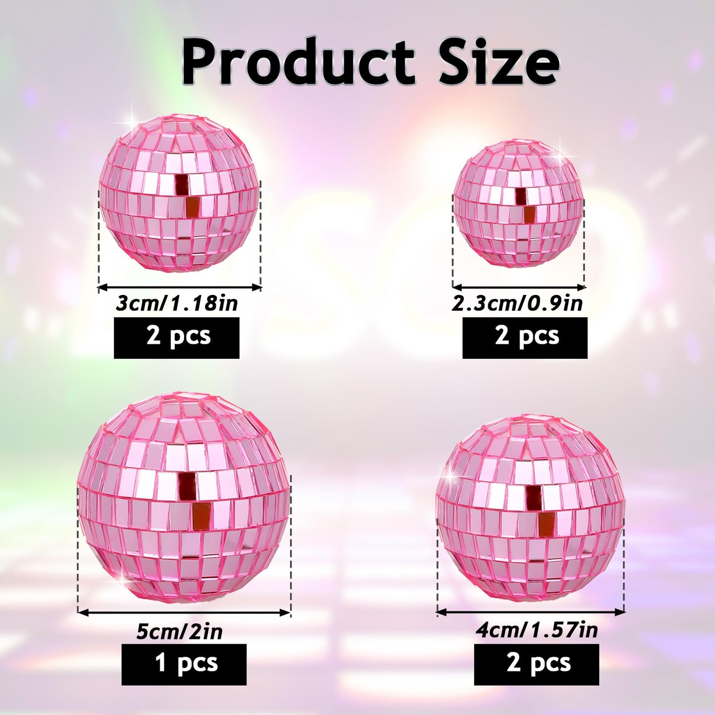 Abeillo 7PCS Pink Disco Ball Cake Topper – 4 Sizes, 70s Disco Theme Party Decor, Cupcake Toppers