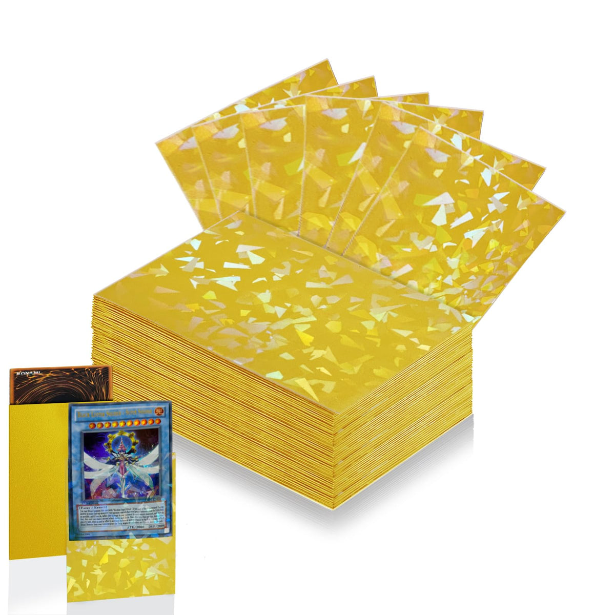 Abejita 100 Count Yellow Card Sleeves – 66×91 mm, Shiny Cracked Ice Finish