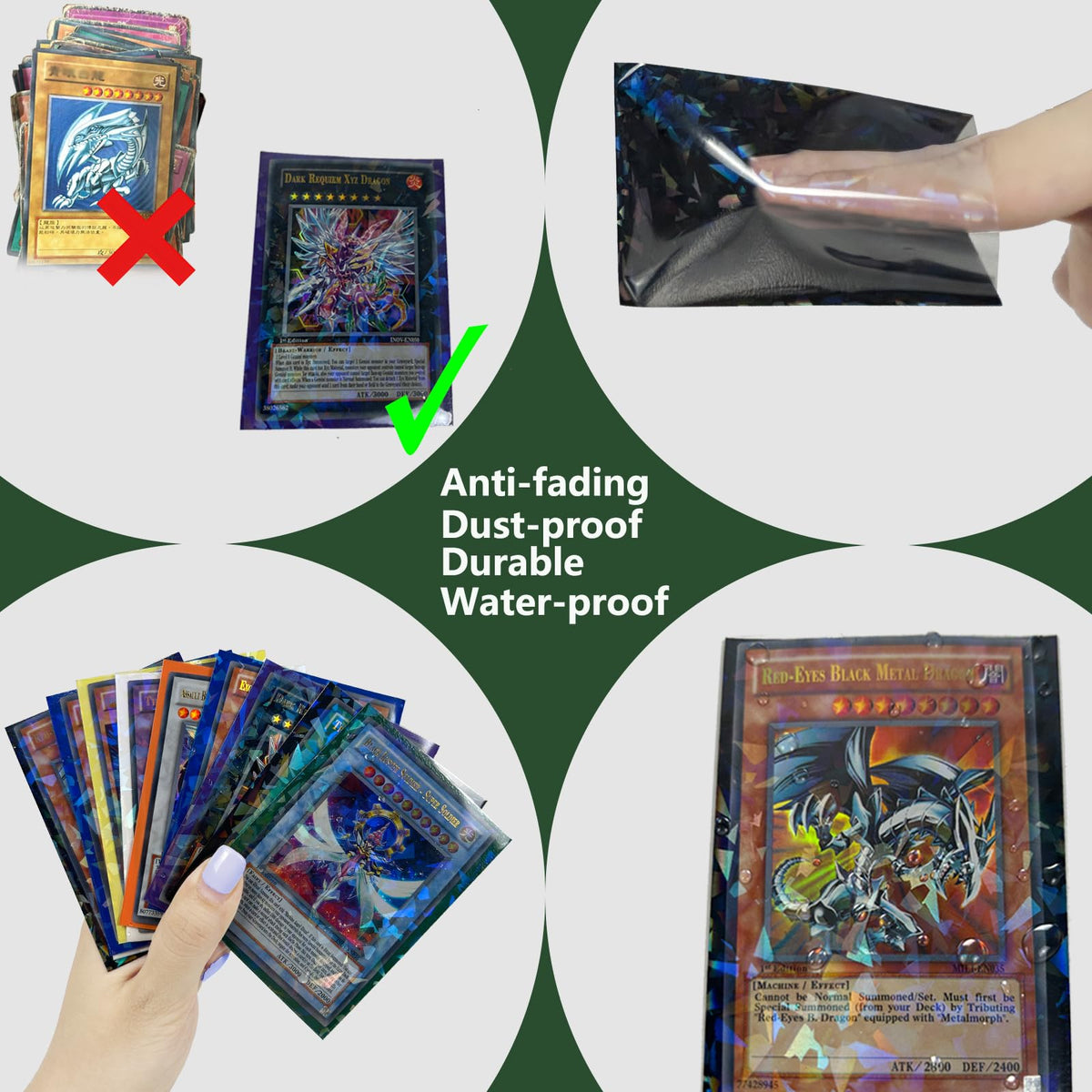 Abejita 100 Count Mint Green Card Sleeves 66x91mm – Shiny Holographic MTG Card Protectors