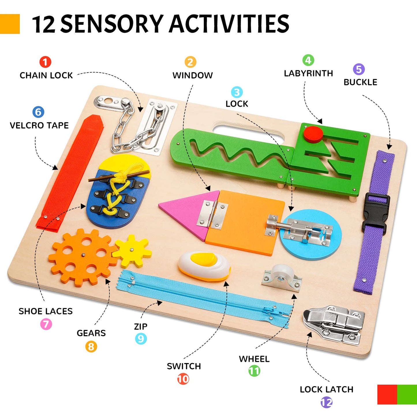 ABERLLS Montessori Busy Board for Toddlers – Wooden Sensory Toy & Fine Motor Skills