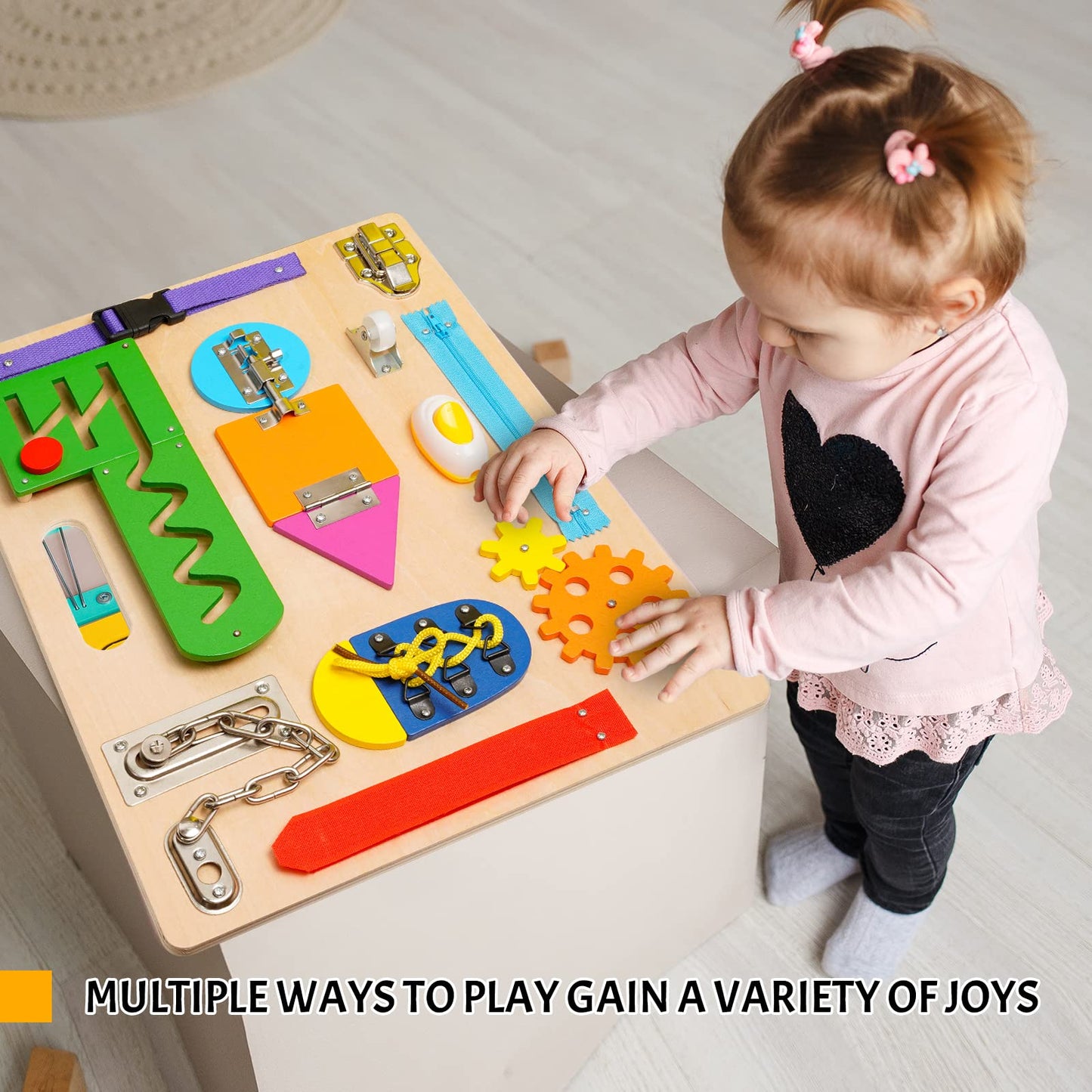 ABERLLS Montessori Busy Board for Toddlers – Wooden Sensory Toy & Fine Motor Skills