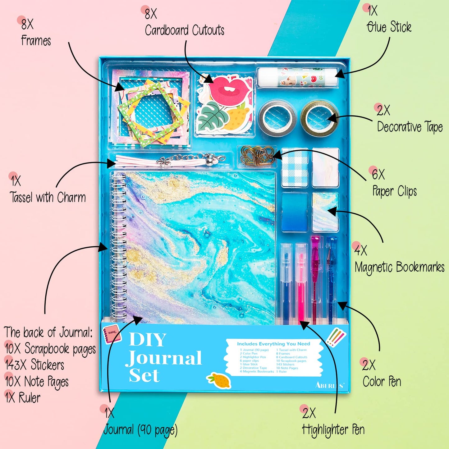 ABERLLS DIY Journal Kit for Girls | Tween Scrapbook & Journal Set