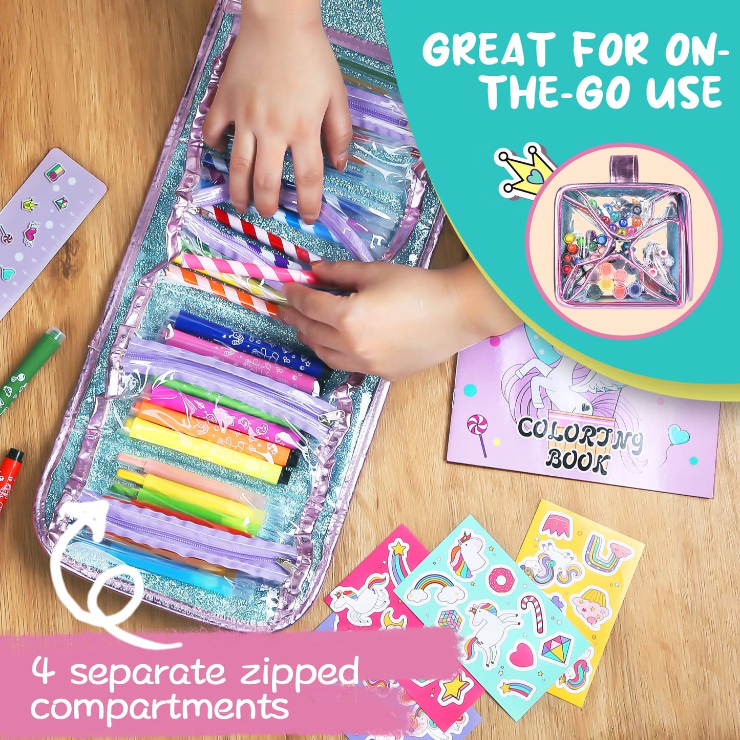 ABERLLS Washable Unicorn Markers Set with Glitter Pencil Case – Art Supplies for Kids Aged 4-12