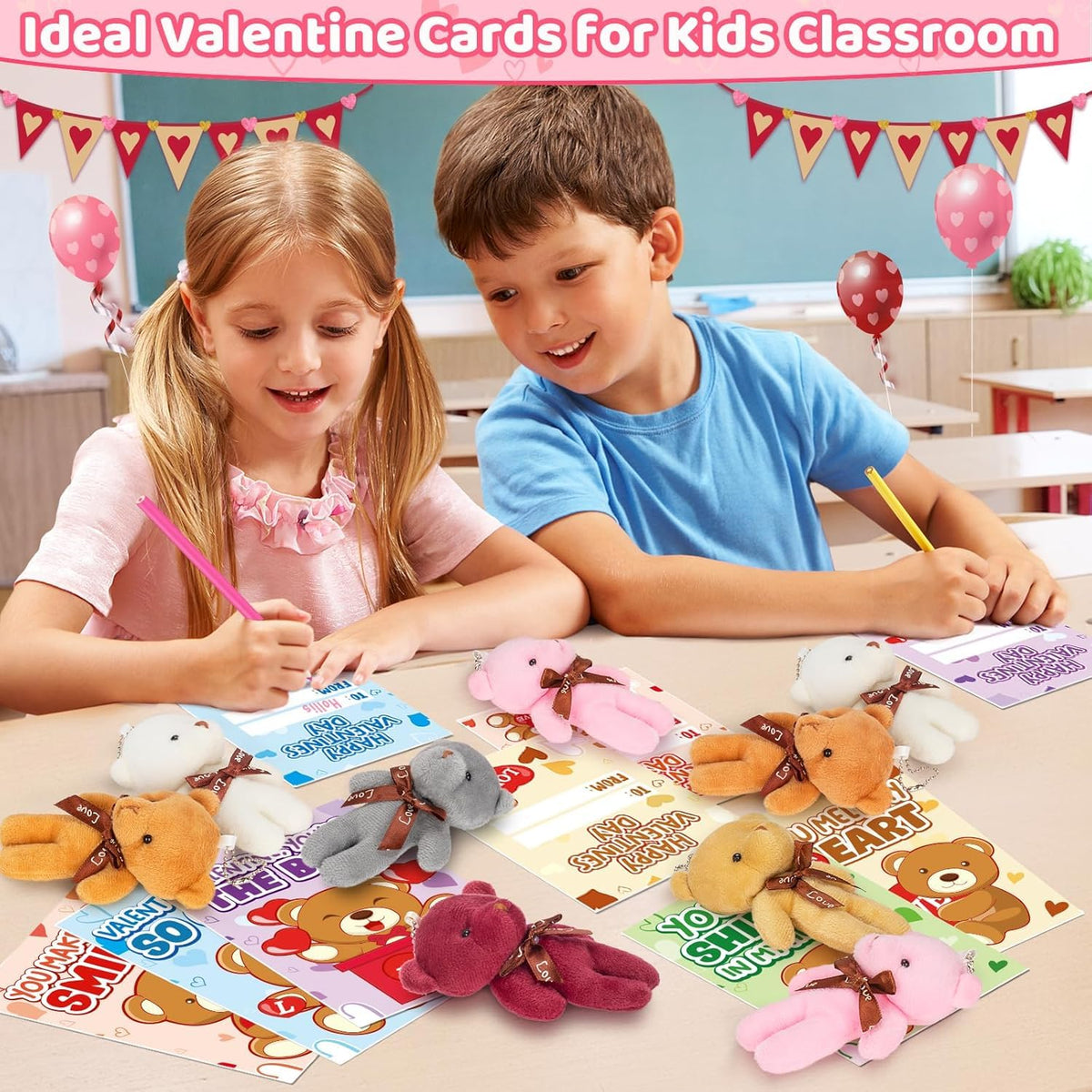 ABERLLS Valentines Day Cards for Kids — 24 Plush Bears & Greeting Cards for Classroom Exchange