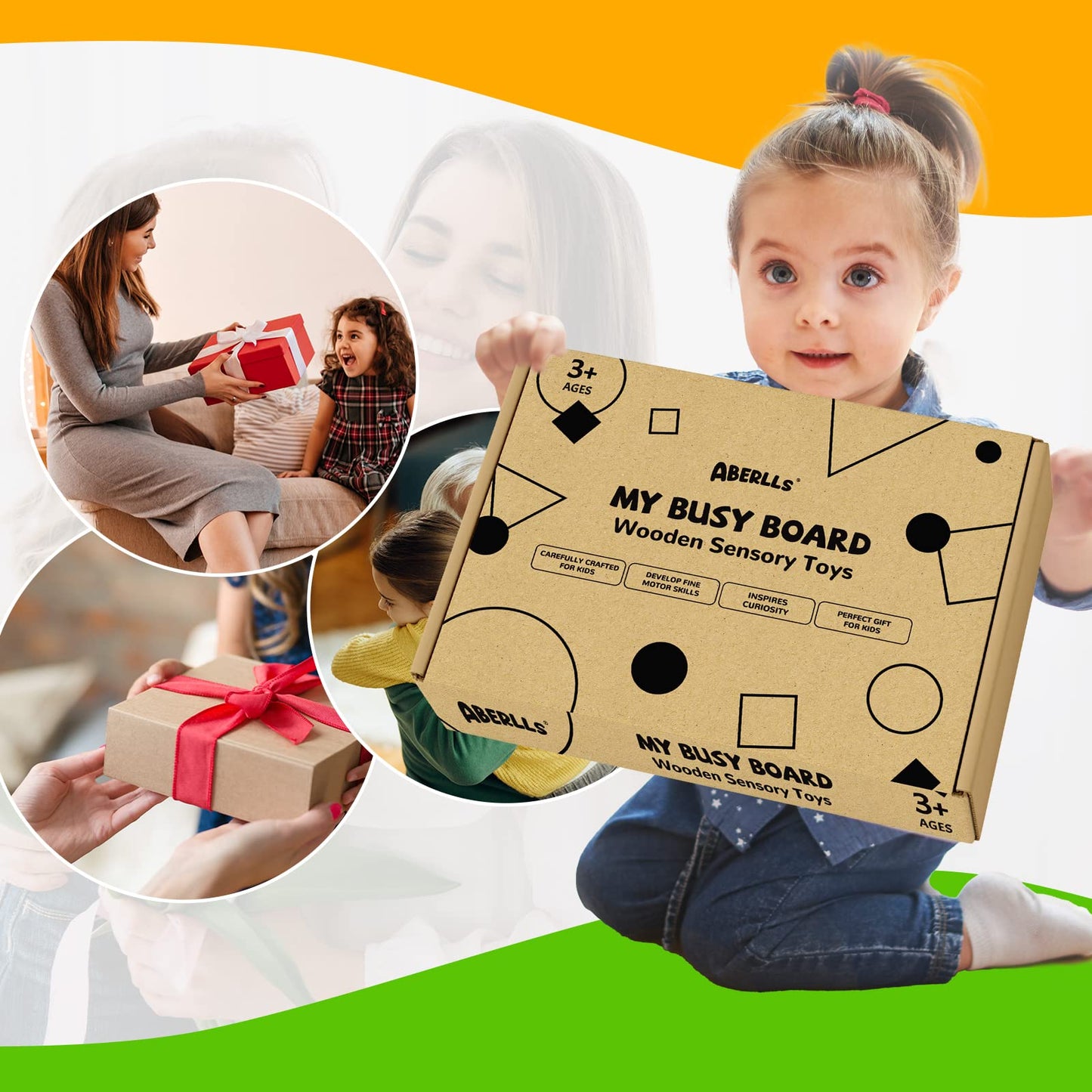 ABERLLS Montessori Busy Board for Toddlers – Wooden Sensory Toy & Fine Motor Skills