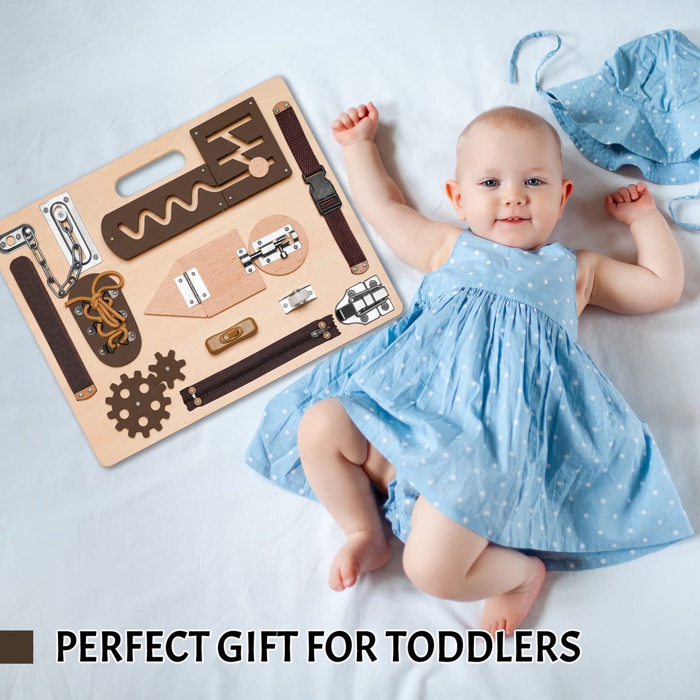 ABERLLS Montessori Busy Board for Toddlers | Wooden Sensory Toy for Fine Motor Skills
