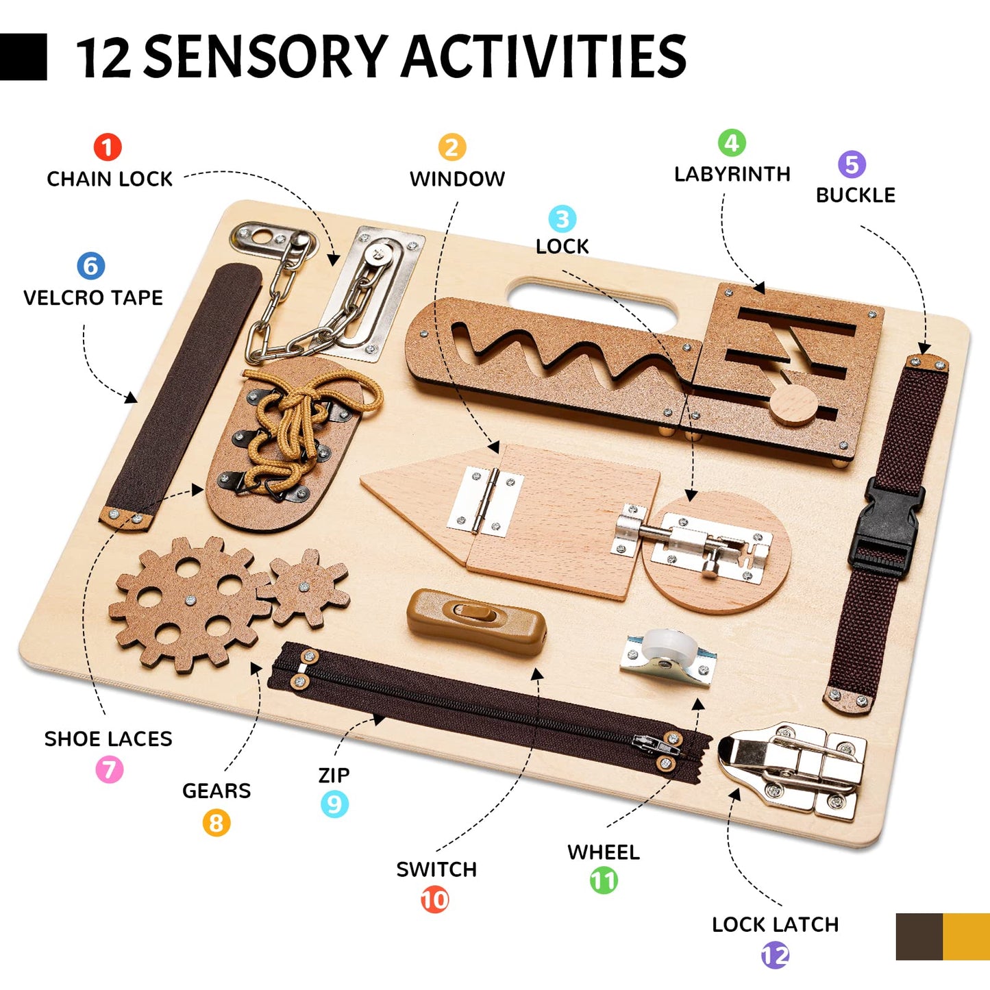 ABERLLS Montessori Busy Board for Toddlers | Wooden Sensory Toy for Fine Motor Skills