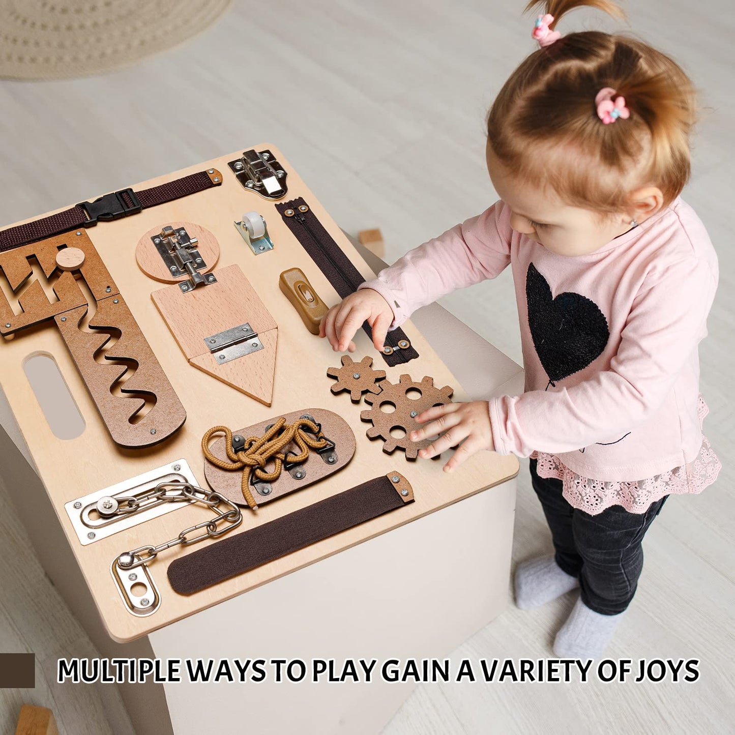 ABERLLS Montessori Busy Board for Toddlers | Wooden Sensory Toy for Fine Motor Skills