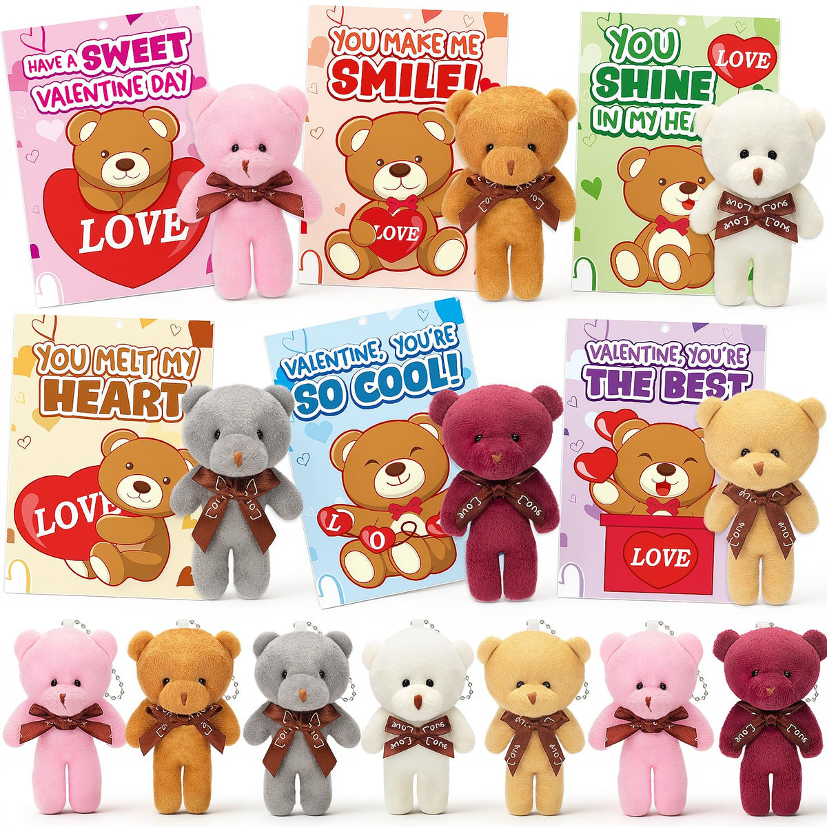 ABERLLS Valentines Day Cards for Kids — 24 Plush Bears & Greeting Cards for Classroom Exchange