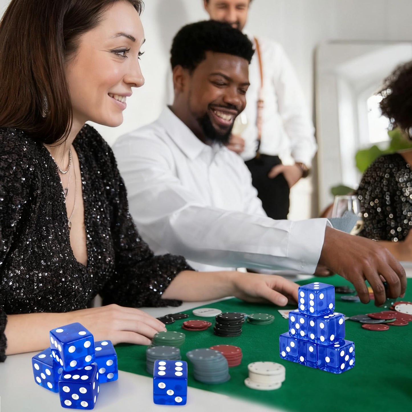 Abilat 12-Piece Blue 19mm Translucent Casino Dice Set | Acrylic Square Corner Dices for Casino Nights & Party Games