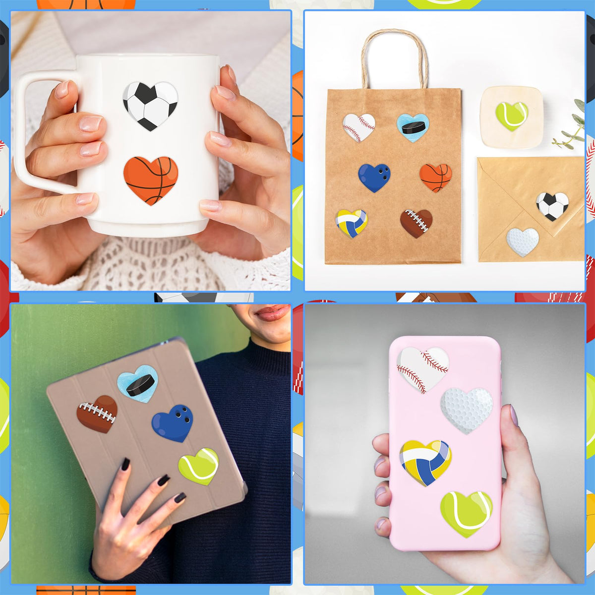Abilat 800 Pcs Valentines Sports Stickers – Heart-Shaped Ball Designs for Kids
