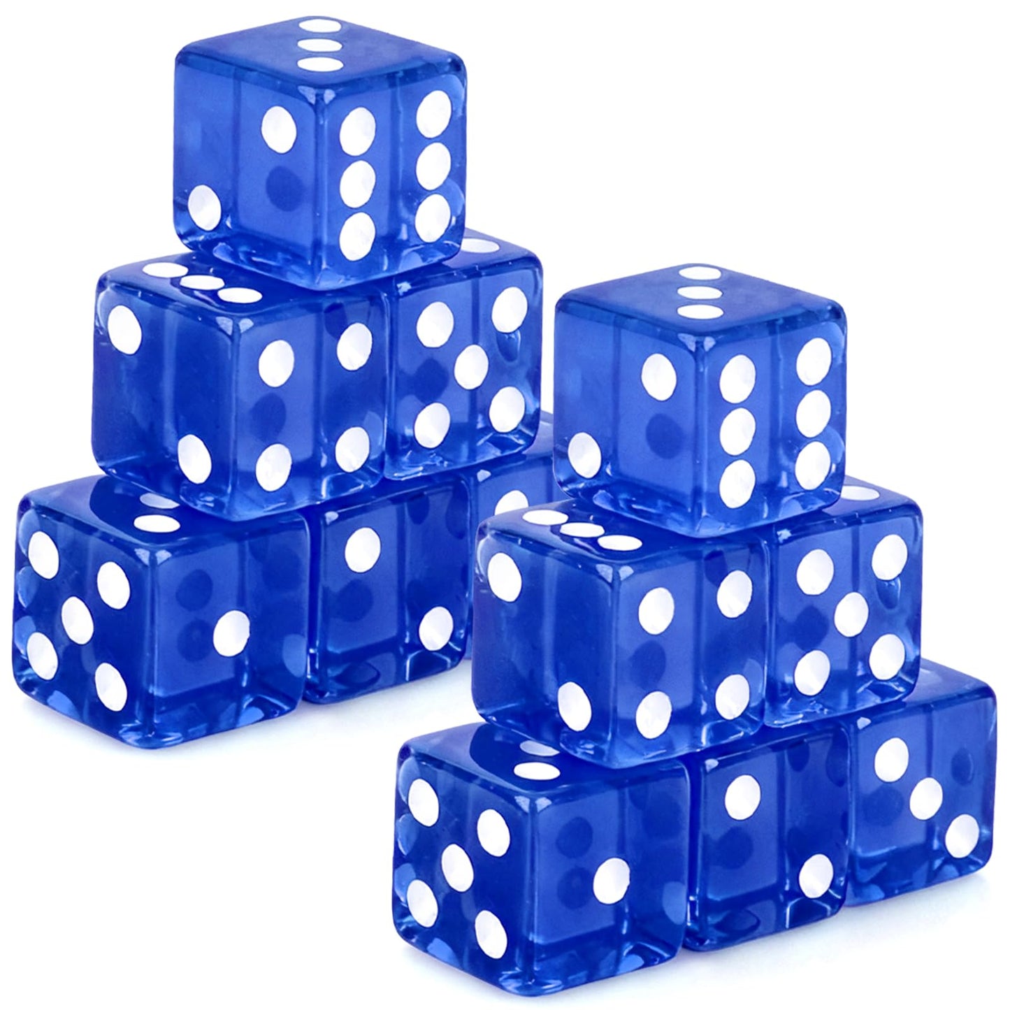 Abilat 12-Piece Blue 19mm Translucent Casino Dice Set | Acrylic Square Corner Dices for Casino Nights & Party Games