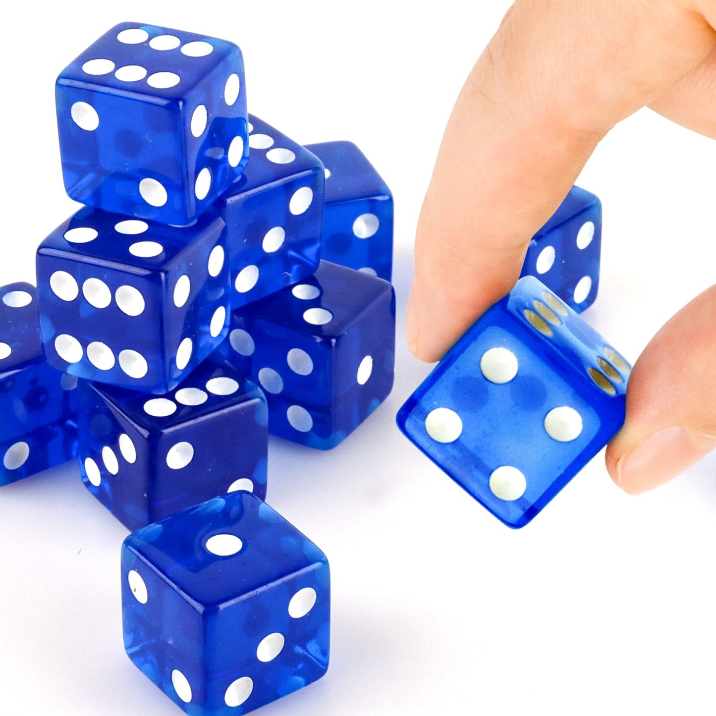 Abilat 12-Piece Blue 19mm Translucent Casino Dice Set | Acrylic Square Corner Dices for Casino Nights & Party Games