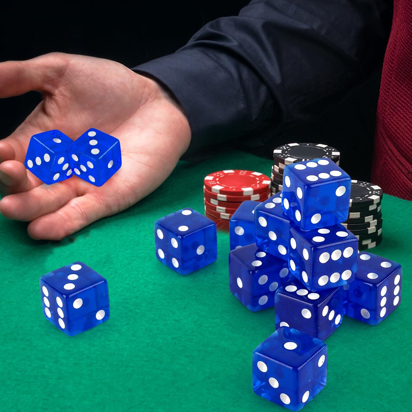 Abilat 12-Piece Blue 19mm Translucent Casino Dice Set | Acrylic Square Corner Dices for Casino Nights & Party Games