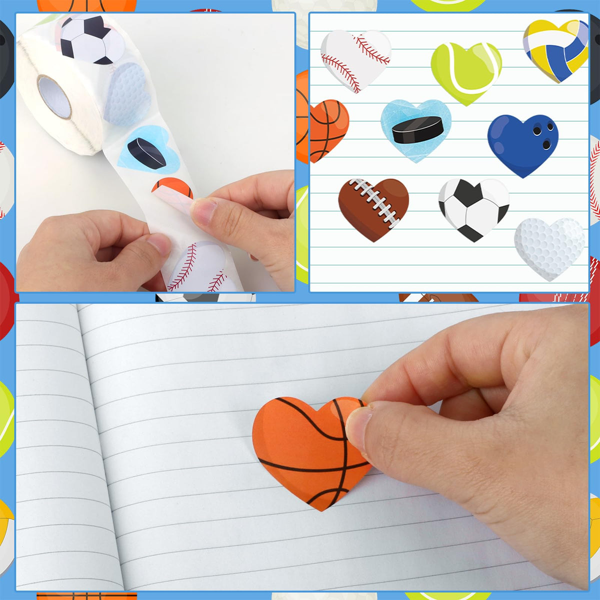 Abilat 800 Pcs Valentines Sports Stickers – Heart-Shaped Ball Designs for Kids