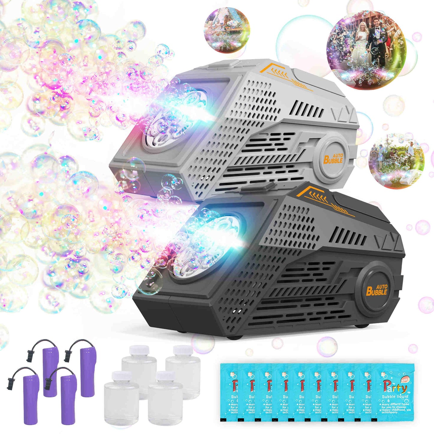 Abincee 2-Pack Bubble Machine – 20k+ Bubbles/Min, Battery-Powered