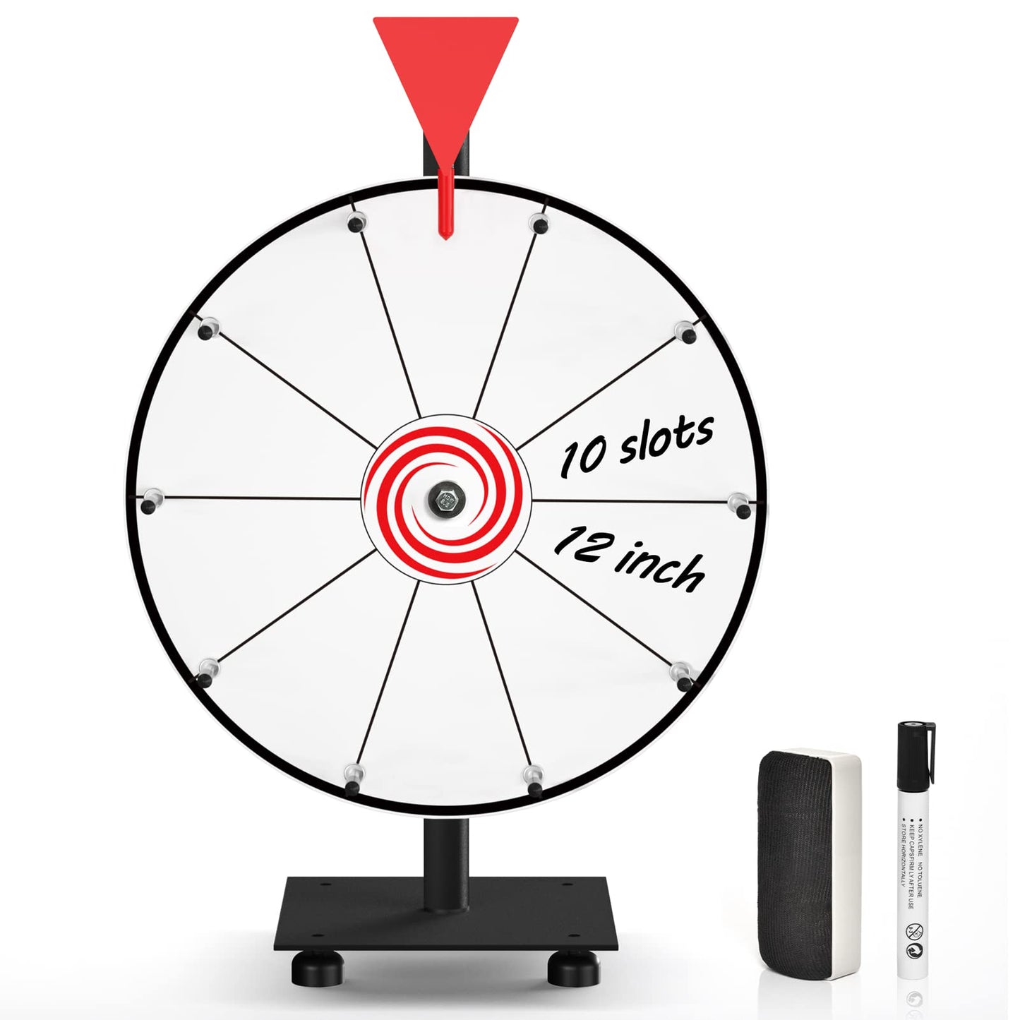Abitcha 12-Inch White Tabletop Prize Wheel - 10 Slots, Heavy-Duty Base, Dry-Erase Surface