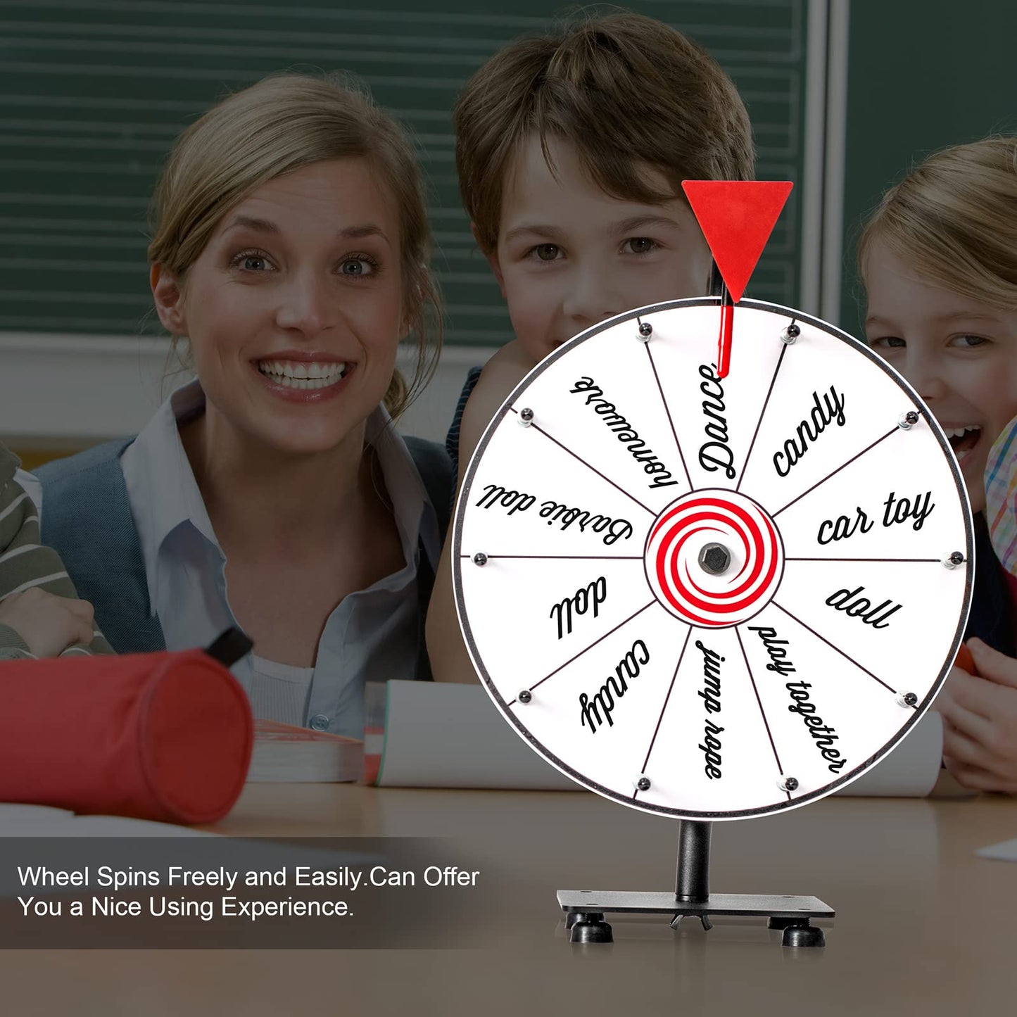 Abitcha 12-Inch White Tabletop Prize Wheel - 10 Slots, Heavy-Duty Base, Dry-Erase Surface