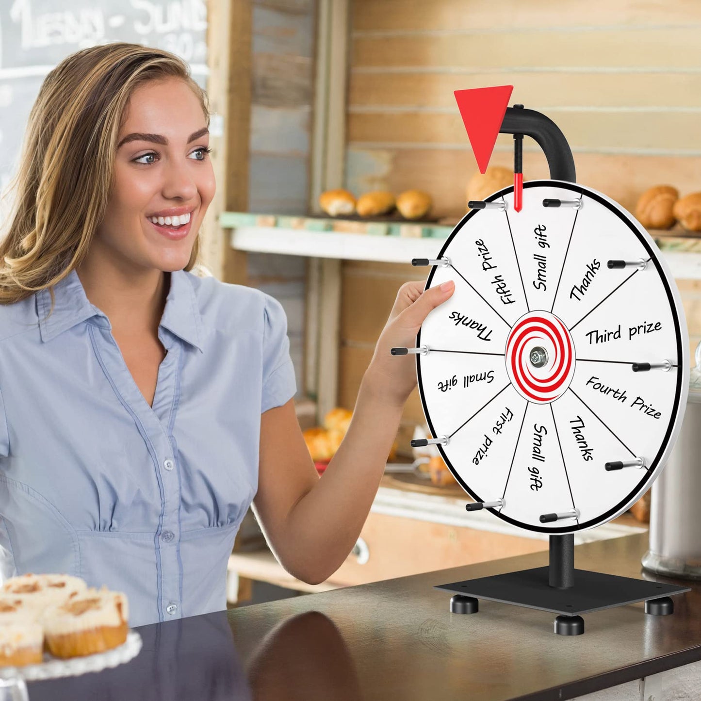 Abitcha 12-Inch White Tabletop Prize Wheel - 10 Slots, Heavy-Duty Base, Dry-Erase Surface