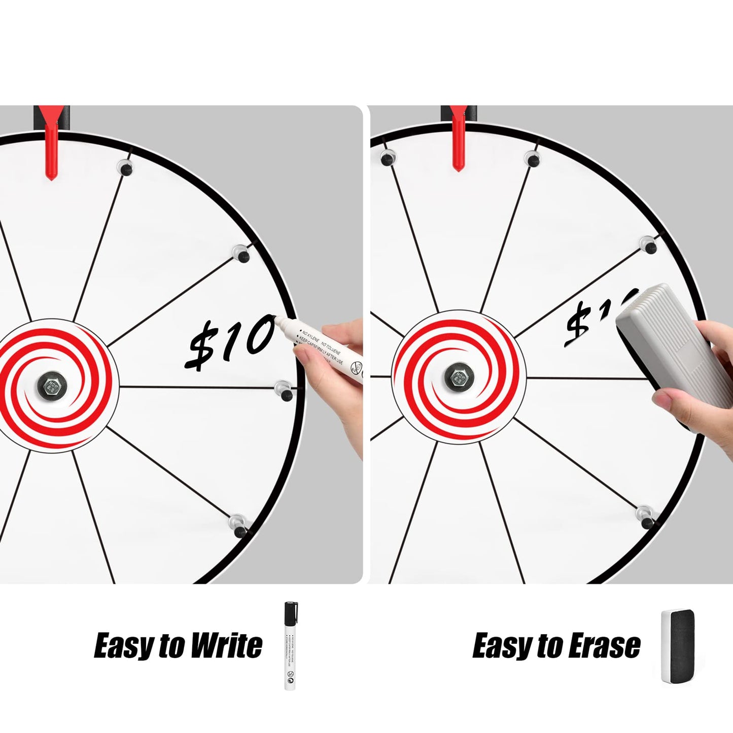 Abitcha 12-Inch White Tabletop Prize Wheel - 10 Slots, Heavy-Duty Base, Dry-Erase Surface